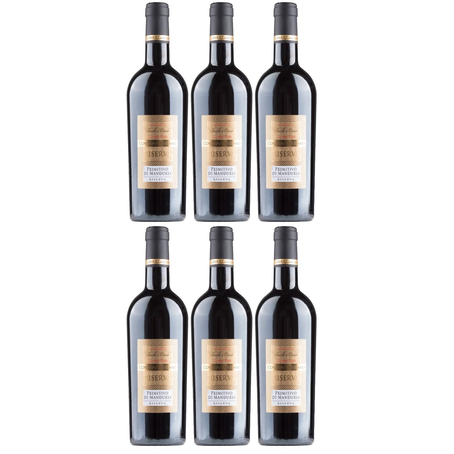 Conte di Campiano Classe 1966 Primitivo Manduria Riserva DOC Rotwein Wein halbtrocken Italien inkl. FeinWert E-Book (6 x 0,75l)