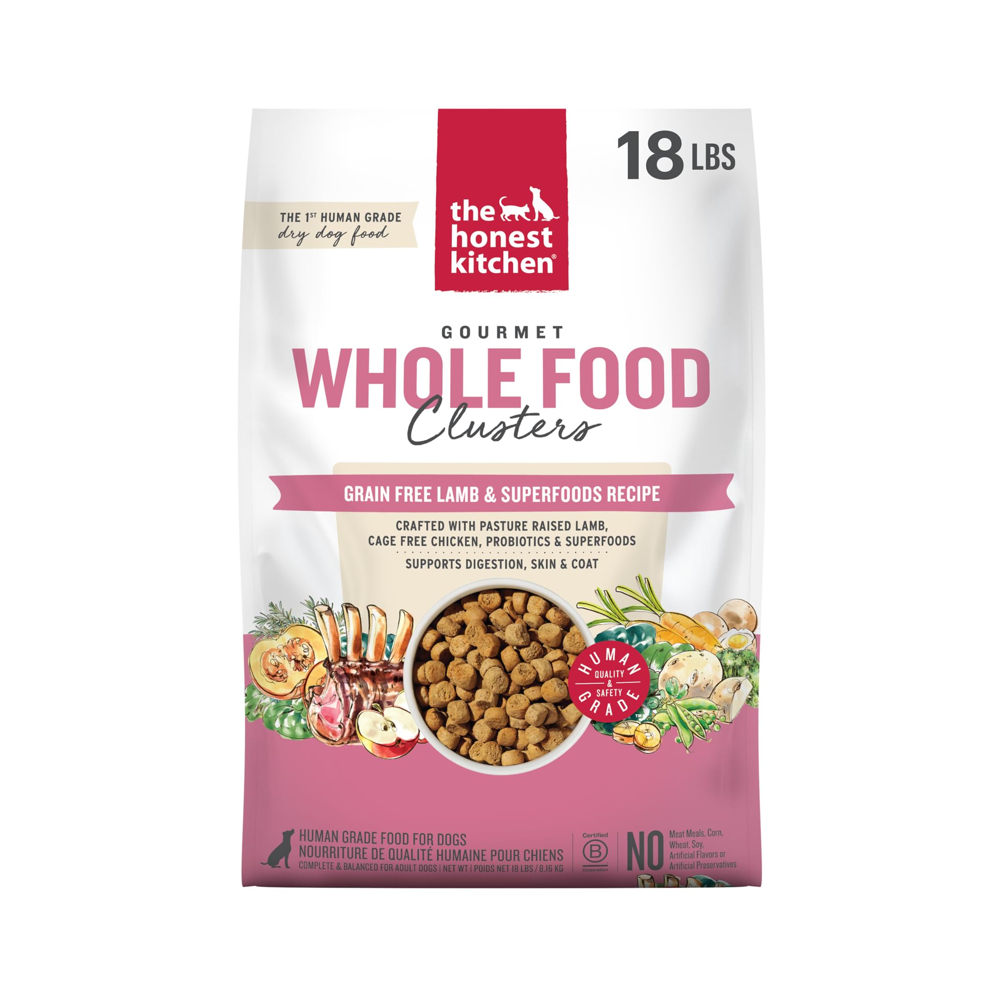 The Honest Kitchen Whole Food Clusters Grain Free Lamb Dry Dog Food, 18 lb Bag