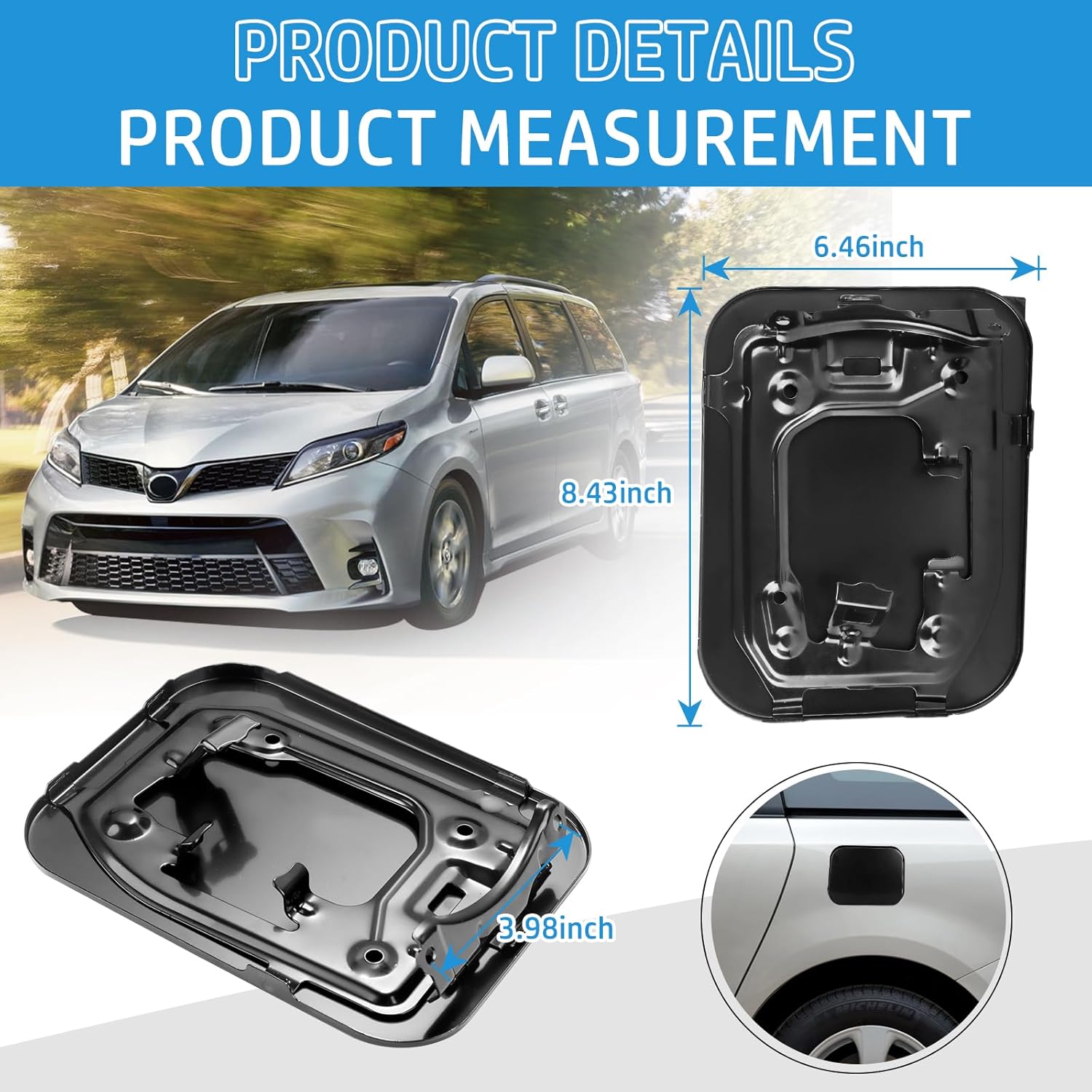 77350-08020 Fuel Filler Lid, 926-395 Fuel Door Cover Compatible With 2011-2020 Toyota Sienna