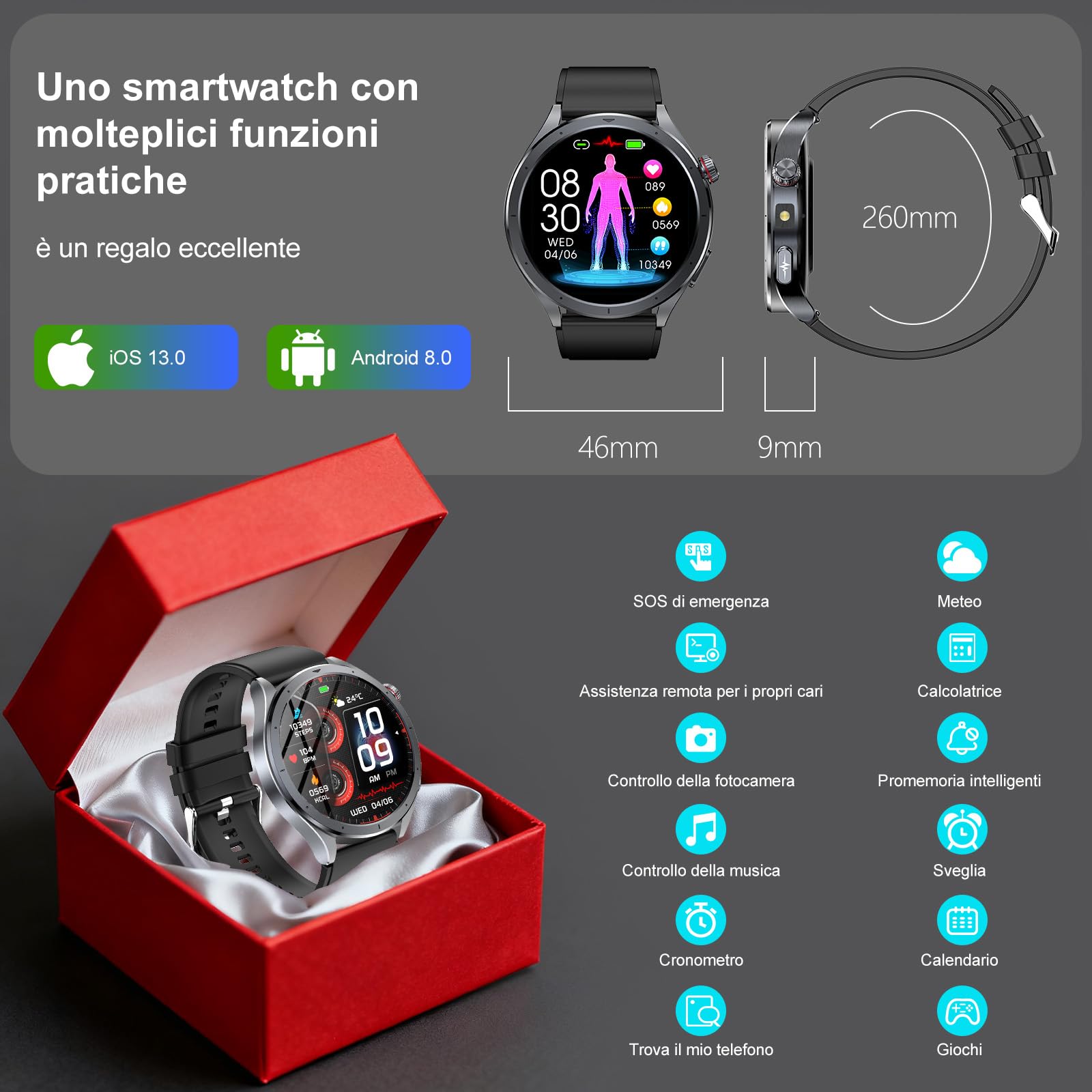 2026 Nuova Smartwatch Uomo con ECG+HRV/ChatGPT AI/Pressione Sanguigna/BMI | 1,53" Orologio Fitness con Chiamate/Torcia LED/Sonno/Acido Urico/Cardiofrequenzimetro/SpO2/Temperatura/SOS, Android e iOS