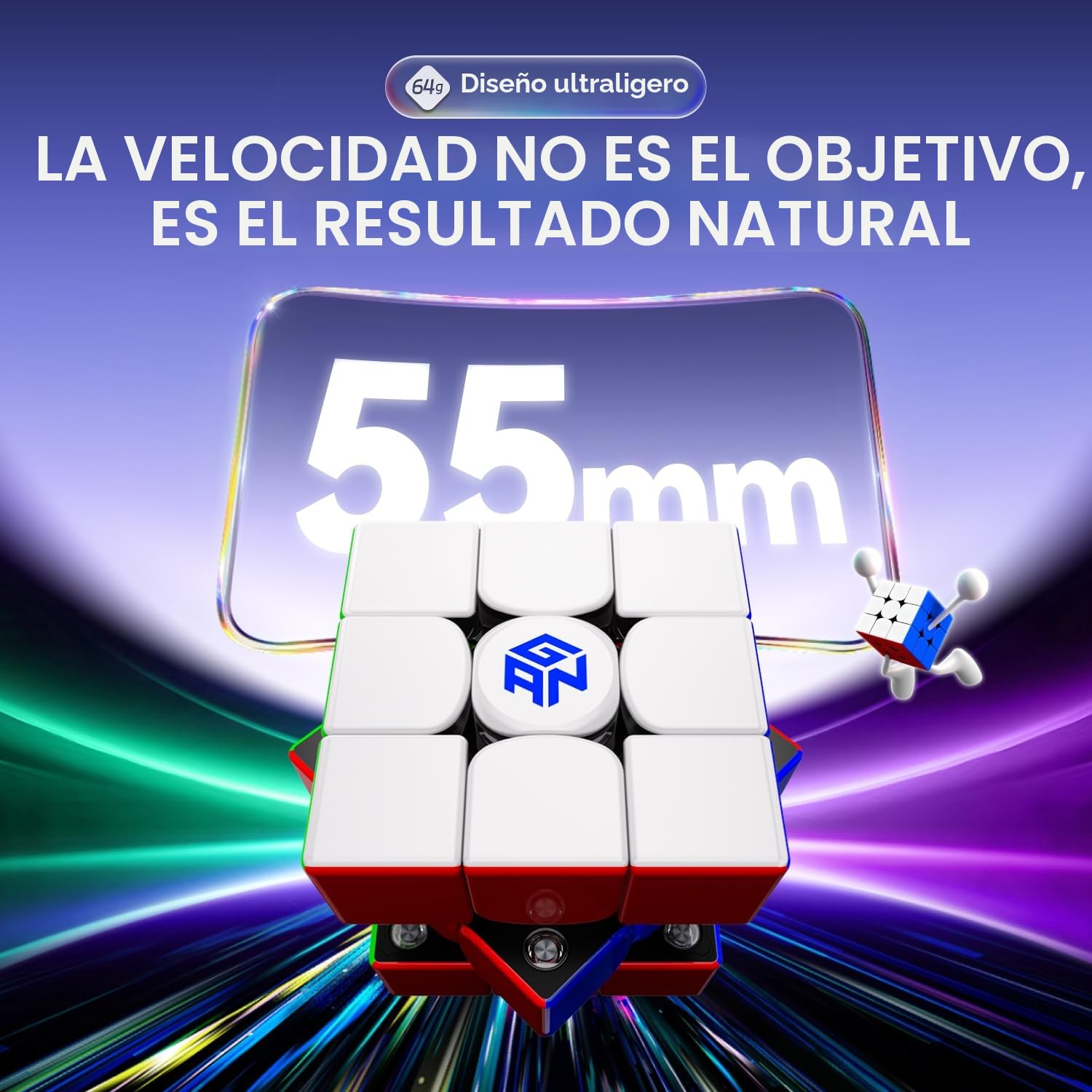GAN V100 Maglev Speed Cube 3x3, Magnético Cubo Ultraligero de 64 g, Profesional Original Cubos de Velocidad, Apto Tanto para Niños como para Adultos, UV Version, Superficie Interior Negro 55mm