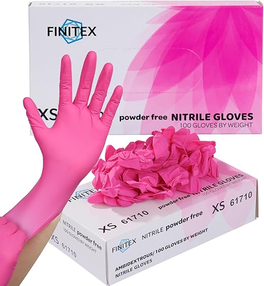 FINITEX Pink Nitrile Disposable Latex-Free Gloves - 3.5mil 100PCS Powder-Free Latex Free Cleaning Medical Exam Food Gloves