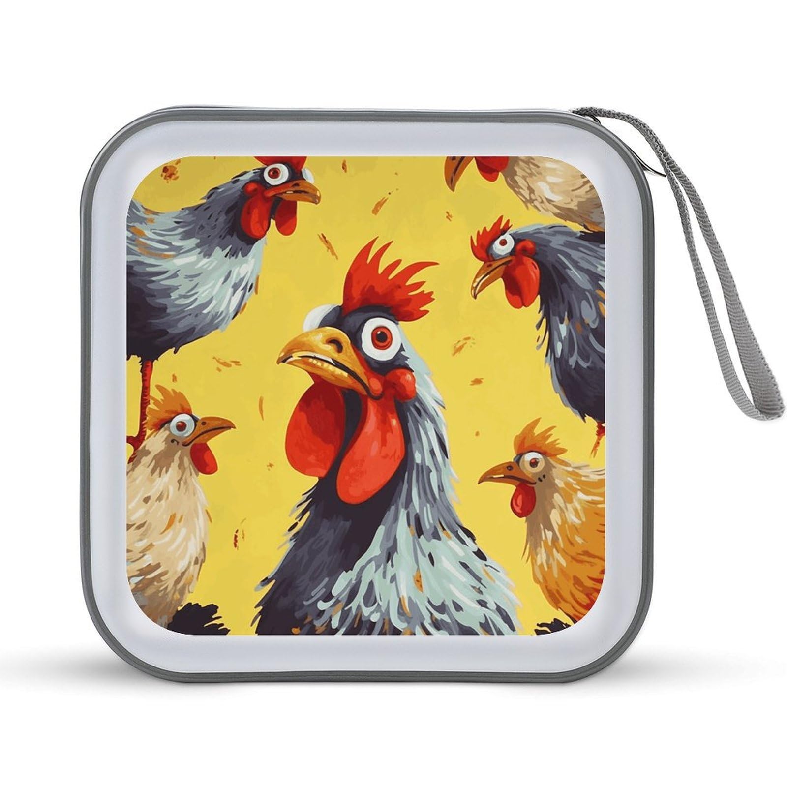 VstaDank Art Chicken Painting CD Case DVD Holder Storage Portable Portable Binder Holder Wallet Large Storage Disc Wallet Bag Hard Plastic DVD Disc Case Large Media Binder Capacity 40 Sheets