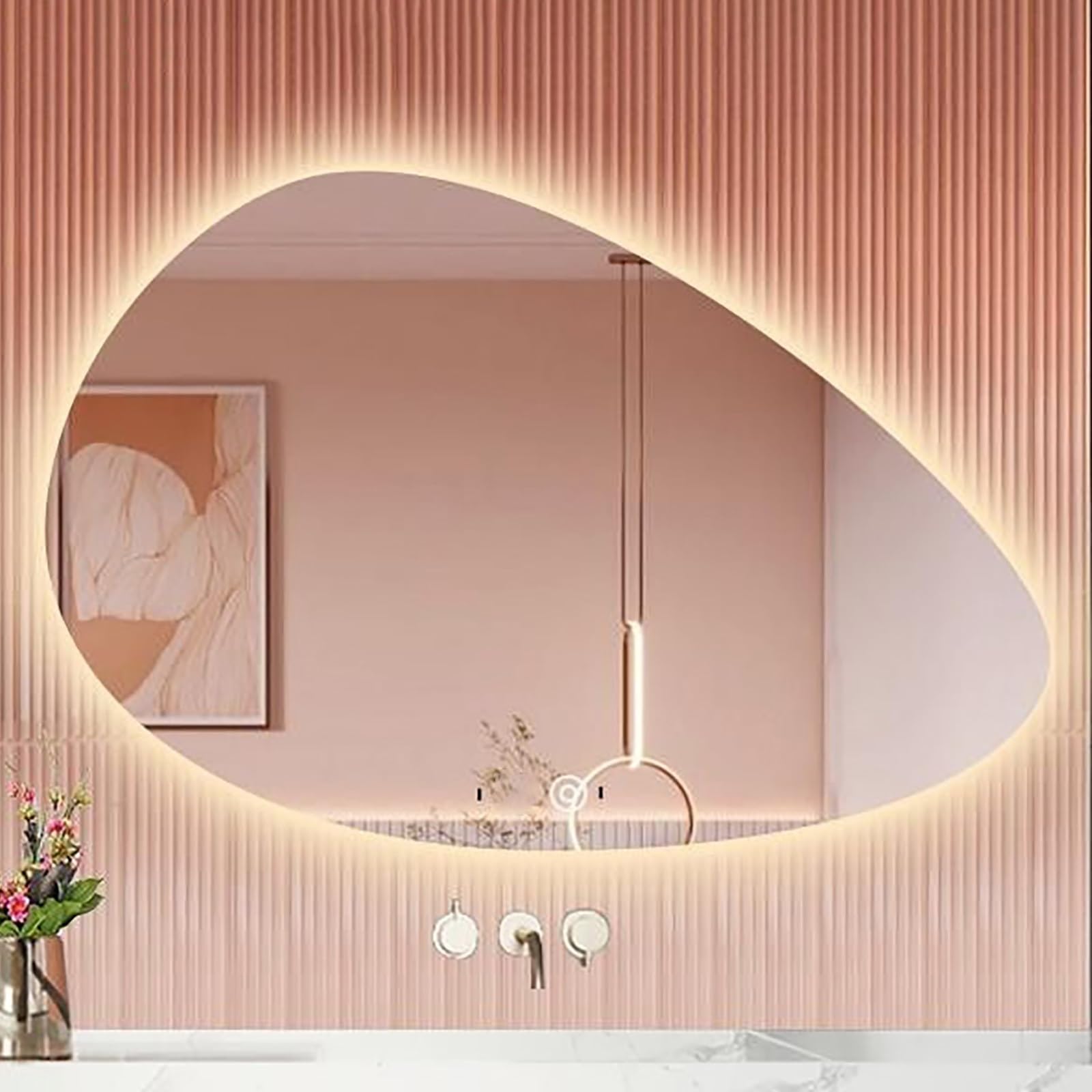 SXFSDOU Illuminated Bathroom Mirror with LED Lighting & Anti-Fog Function | Vanity Wall for Makeup, Shaving Daily Grooming