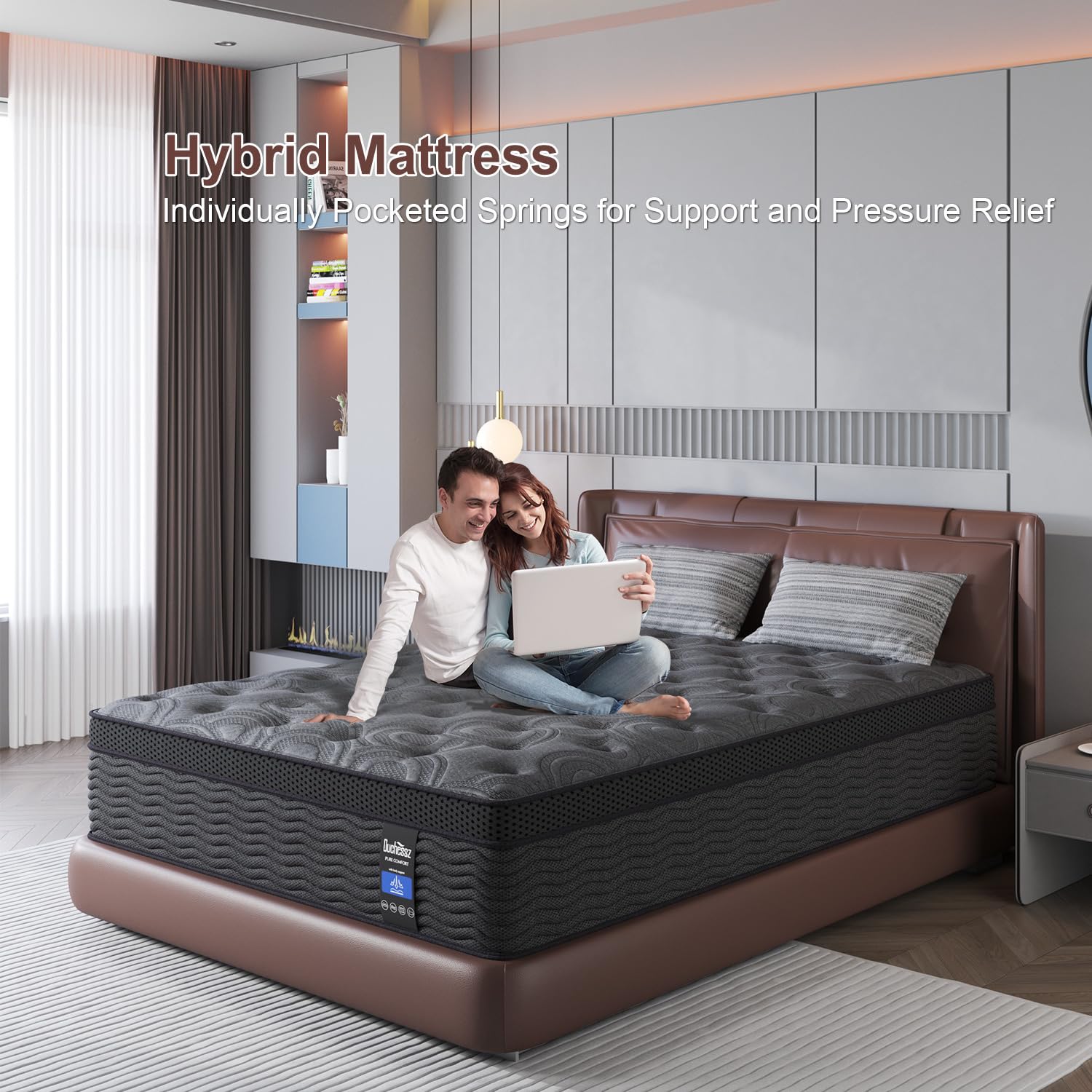 Duchessz Queen Mattress, 9 Inch Hybrid Mattresses Grey with Gel Memory Foam and Individually Pocket Innerspring Euro Top Medium Firm for Motion Isolation, Edge Support, 100 Night Trial