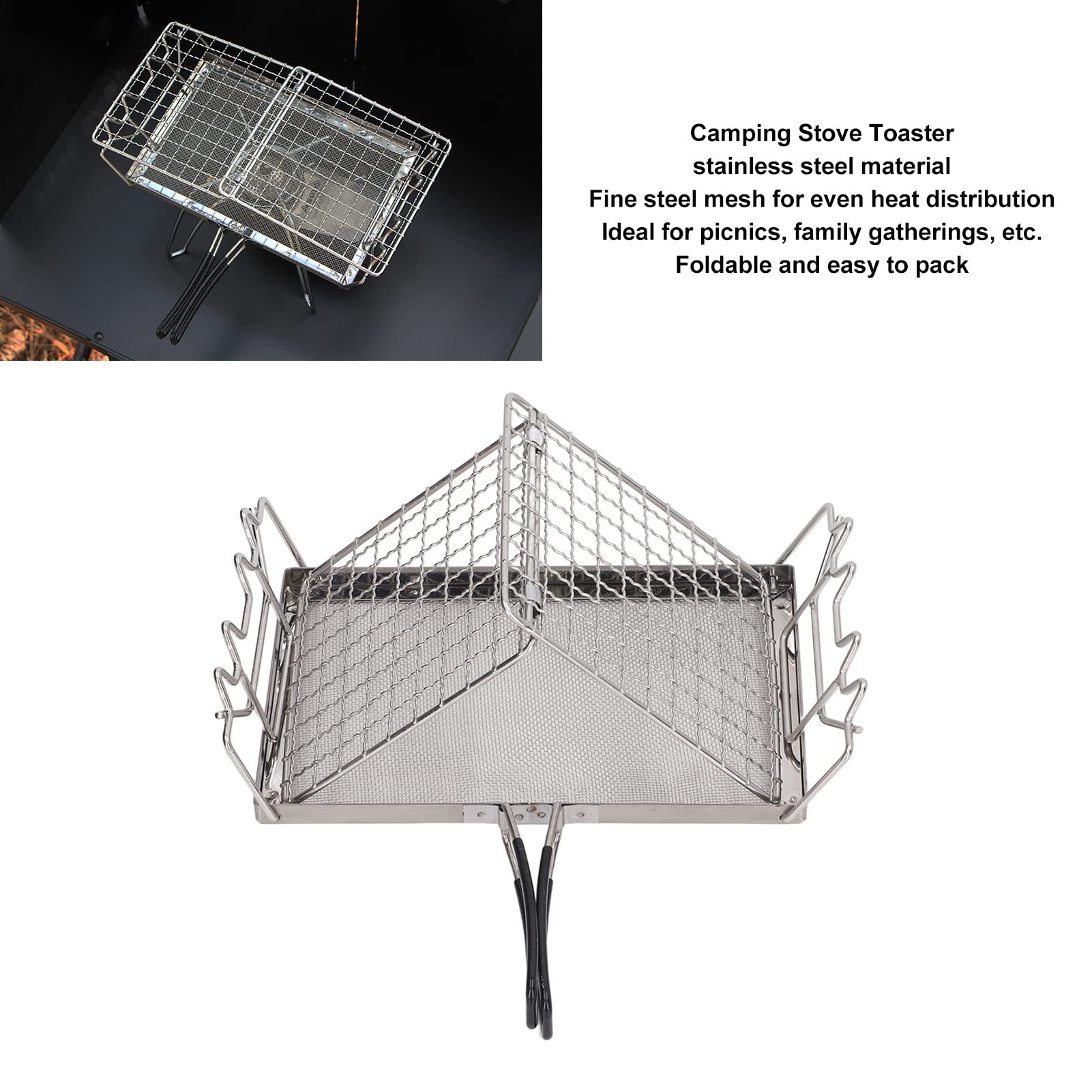 Tostadora de camping, plegable, portátil, duradera, tostadora para estufa, práctica práctica para picnic 3