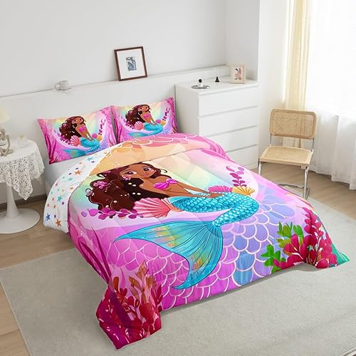 Miniatura 5 de Erosebridal Kawaii - Juego de edredón para niña negra, lindo juego de ropa de cama de sirena para niñas, juegos de ropa de cama y colecciones de