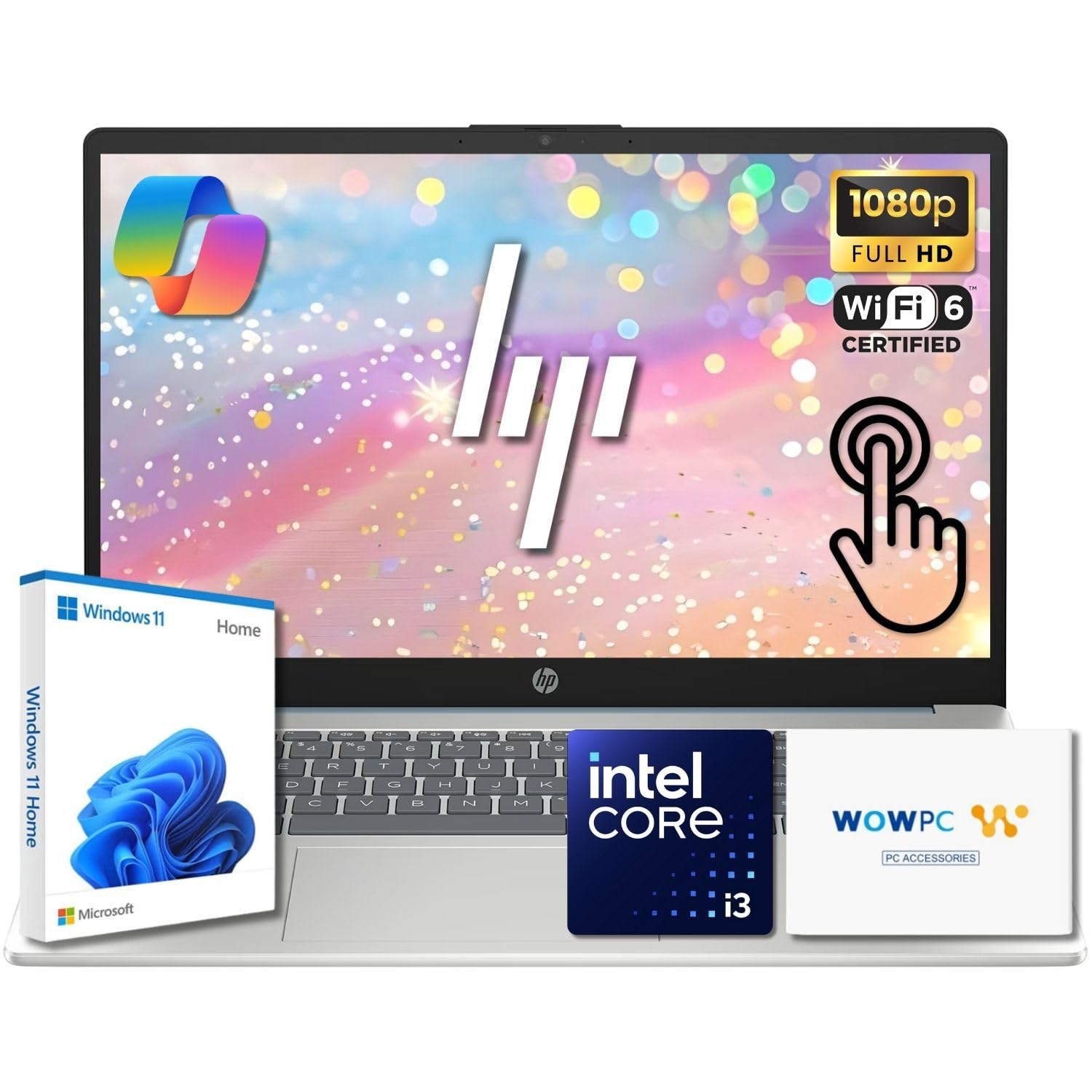 15.6" Pavilion FHD Touchscreen Laptop | Intel Core i3 | 16GB DDR4 | 256GB PCIe SSD | AI Enhanced Win 11 | Numeric Keypad | Wi-Fi 6 & HD Webcam | WOWPC USB | Up to 10H Battery for Work & School