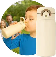 Garrafa Térmica Parede Dupla, 350ml, Inox, Tampa Abre e Fecha Fácil, Conserva Bebidas Geladas por 24h (Creme)