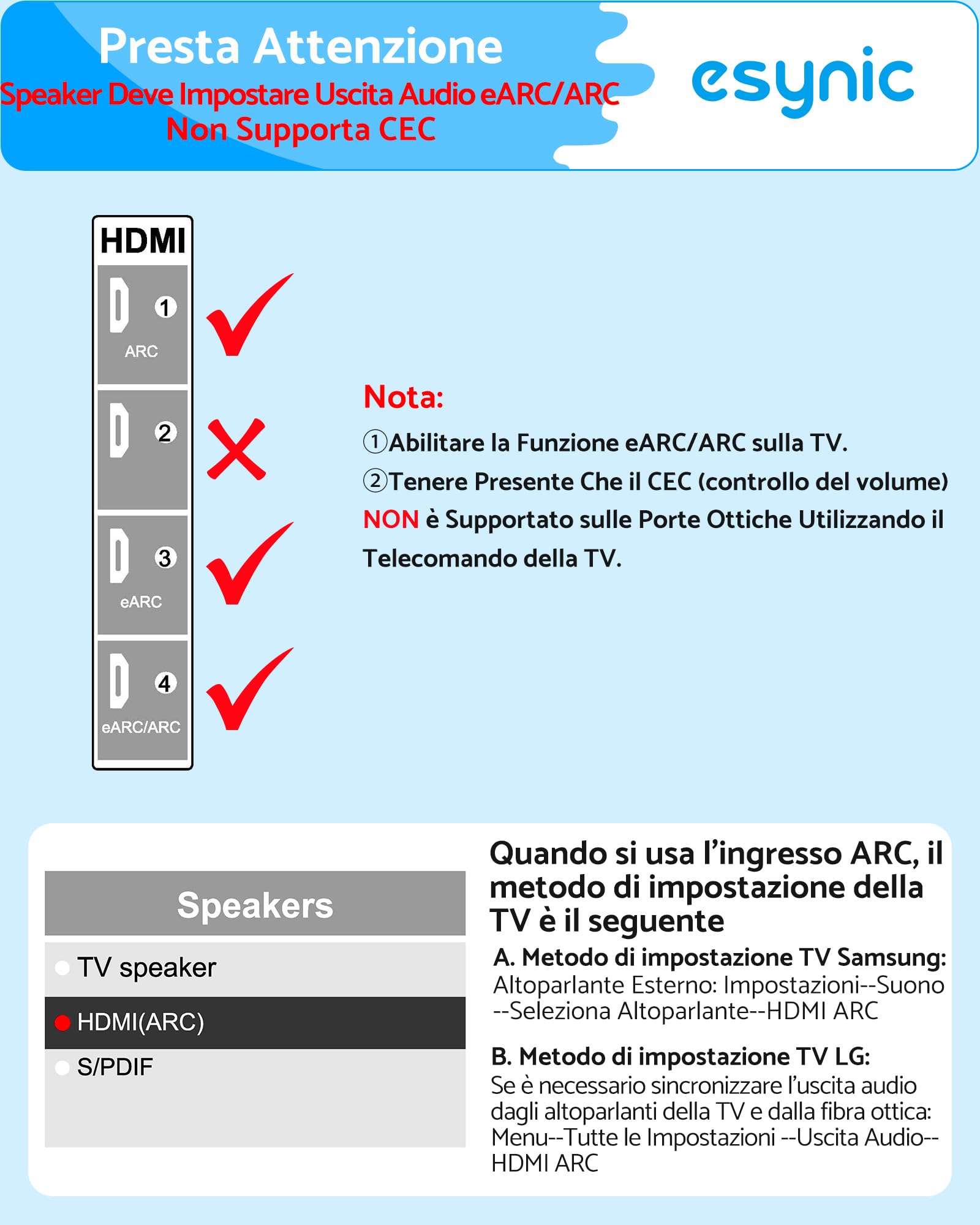 eSynic 192KHz Convertitore Audio da eARC/ARC HDMI a Ottico per HDTV a Soundbar Cuffie Wireless Home Theater, eARC ARC Audio Extractor Professionale, Cavi HDMI e Ottico Inclusi, Supporta 5.1ch e 2.0ch