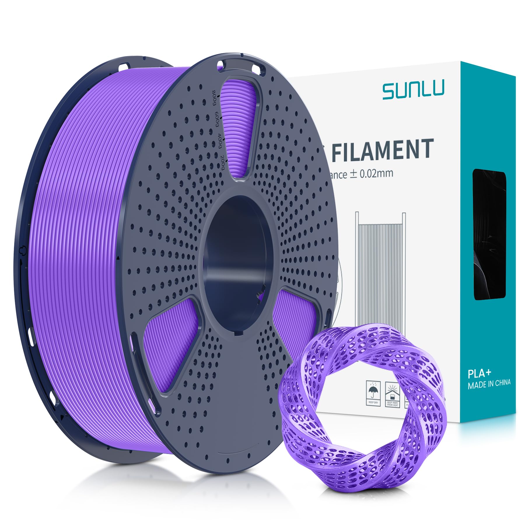 SUNLU Filamento PLA+ 1.75 mm per Stampante 3D e Penne 3D, Filamento PLA Plus 1KG,Neatly Wound, Precisione di Tolleranza del Filamento +/- 0.02 mm (Viola)