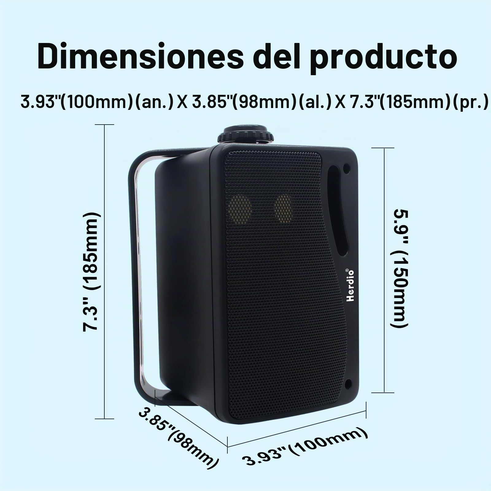 Herdio Altavoces pasivos para Exteriores de 3,5 Pulgadas, 200 W, 3 vías, Impermeables, para Interior, Exterior, Interior, Barco, jardín, Patio (1 par, Negro)