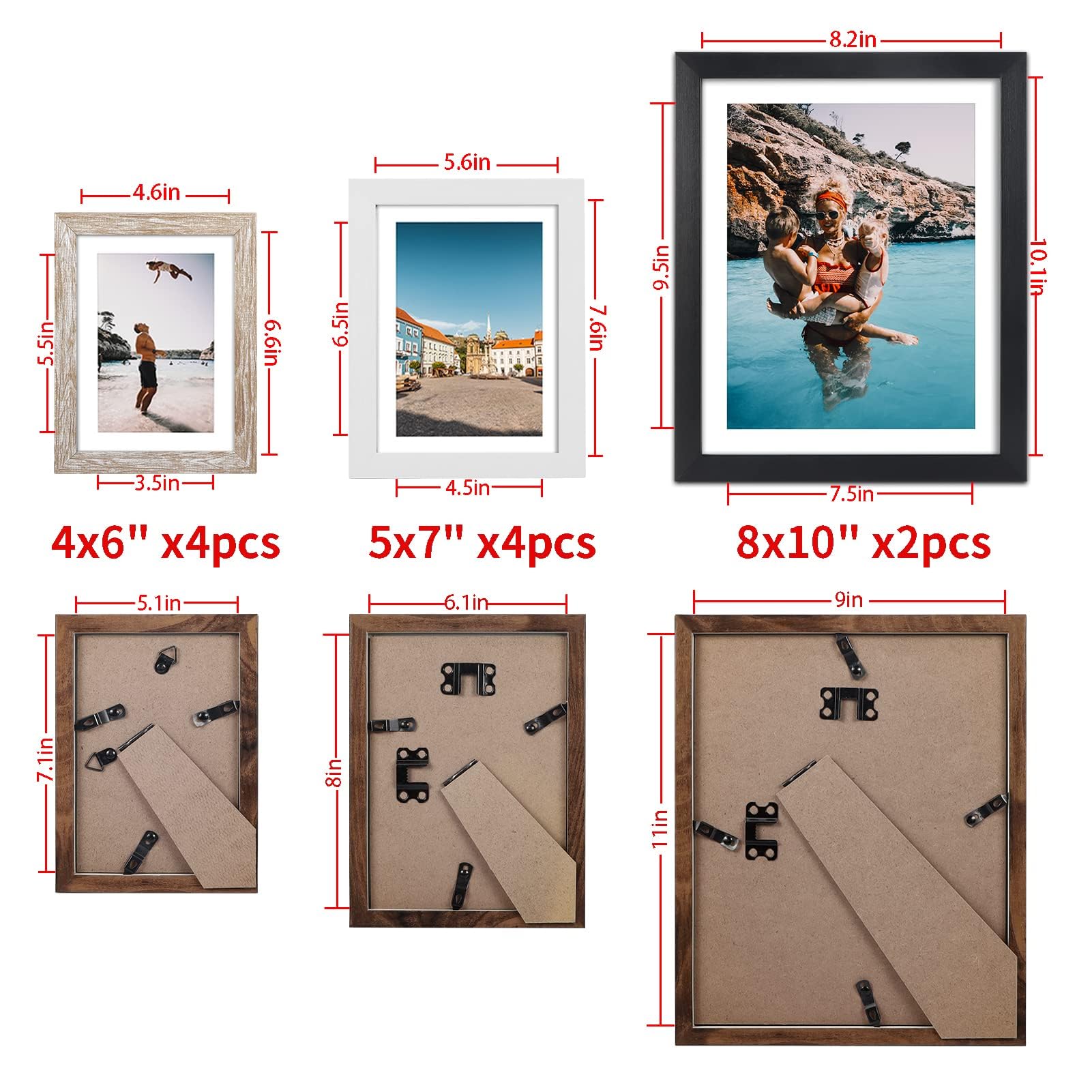 Giftgarden 10er Set Bilderrahmen für mehrere Größen Fotos mit Matte, mehrfarbig