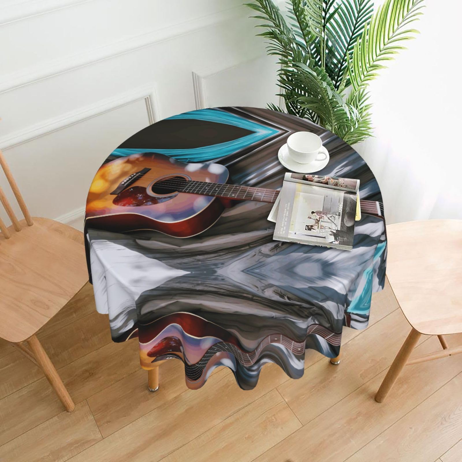 HJFCZH Watercolor Acoustic Guitar Prints Round Decorative Tablecloth 60in - High-Grade Polyester Throw for Dinners, Weddings & Everyday Use