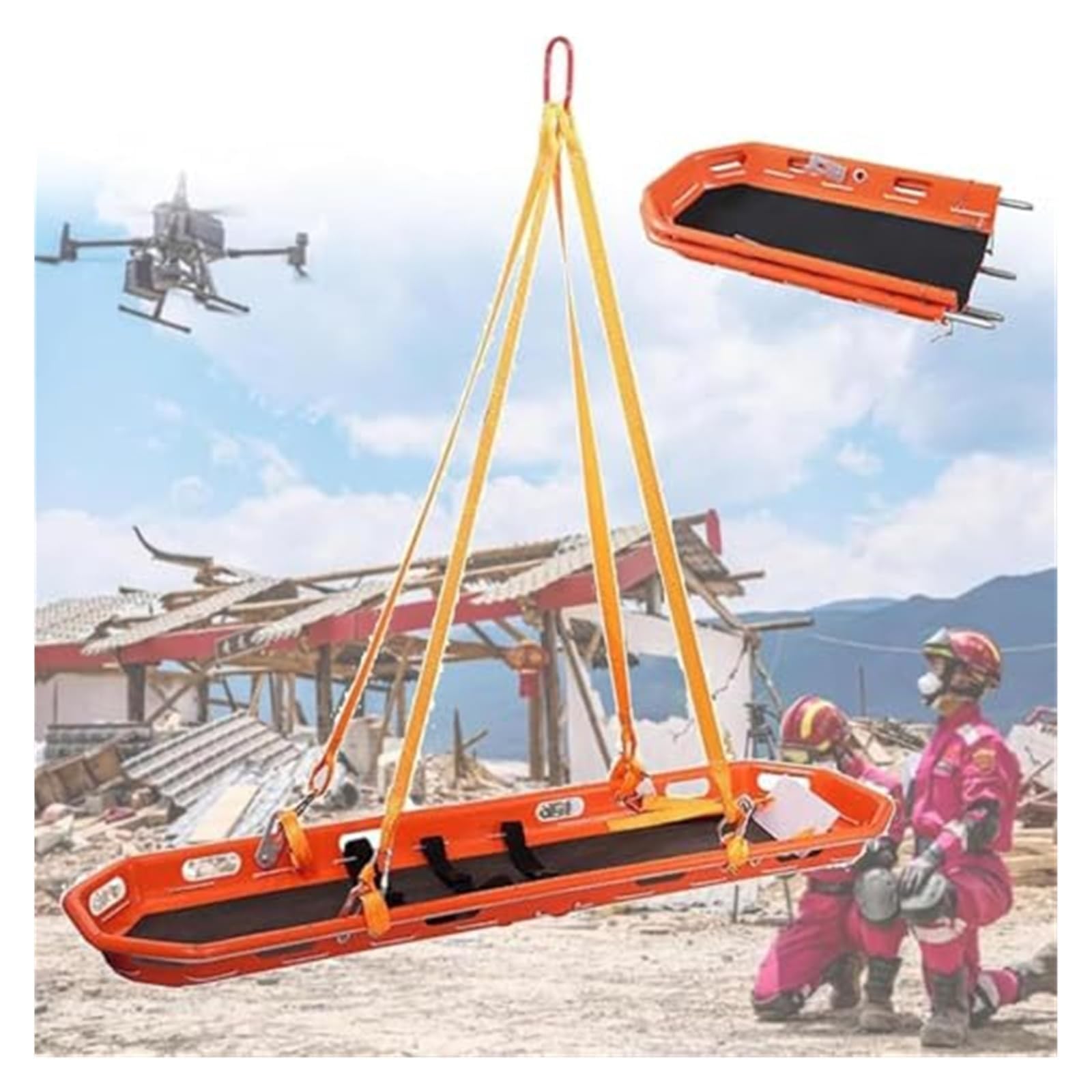SGKOMN Hanging Baskets Stretchers, Rescue Stretcher with Special Sling Equipment, Portable Outdoor Lifesaving Stretcher, for Air, Sea, Mountain Medical Transport