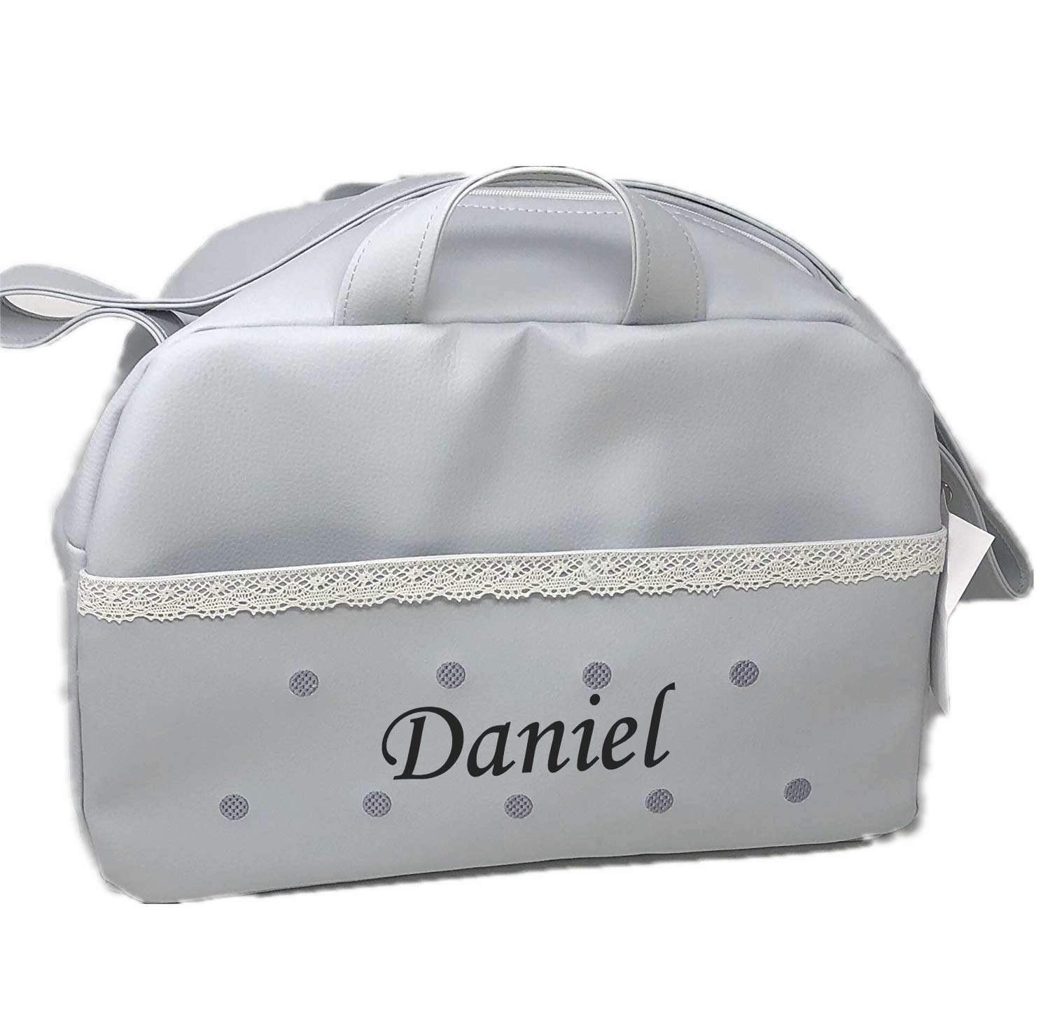 danielstore- Bolso Personalizado Bebe Carrito bebe con nombre bordado. Levante gris