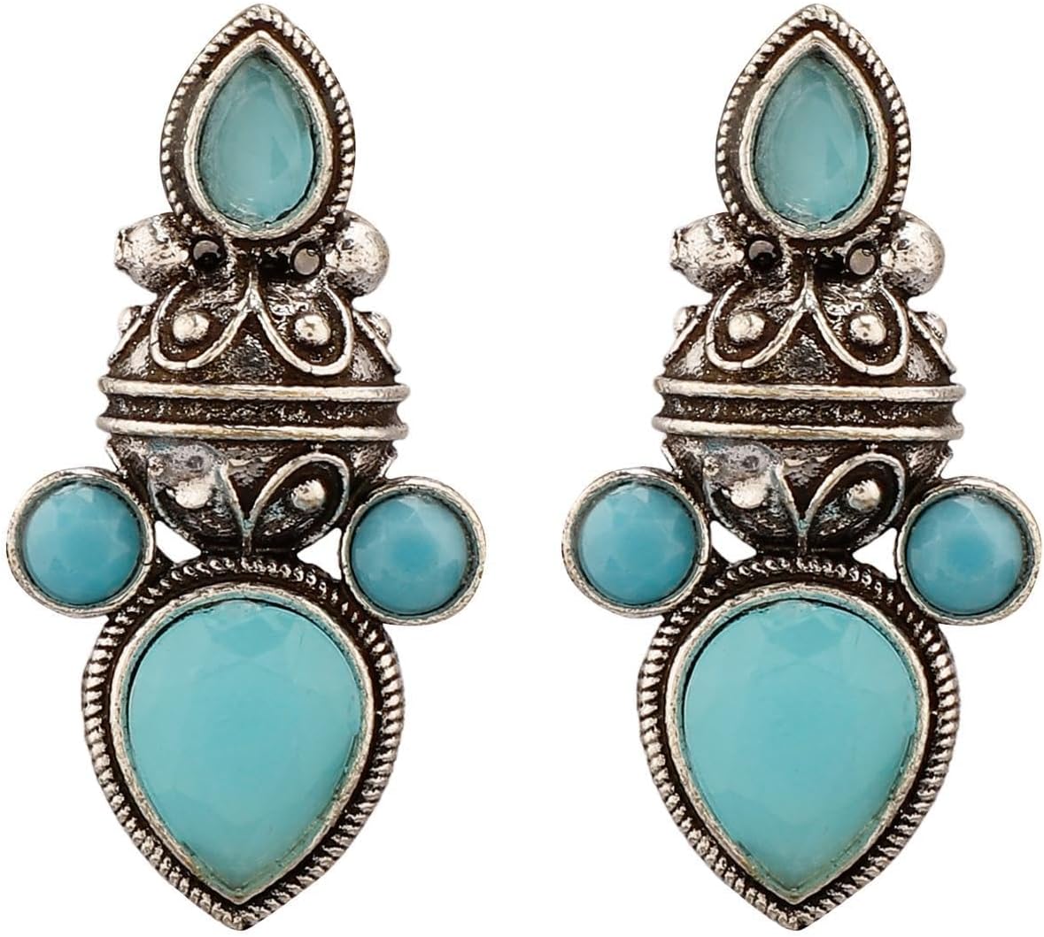 Efulgenz Oxidized Indian Earrings for Women Floral Stud Earrings Crystal Earrings Set Antique Oxidized Boho Dangle Stud Earrings Bohemian Statement Earrings Jewelry for Women