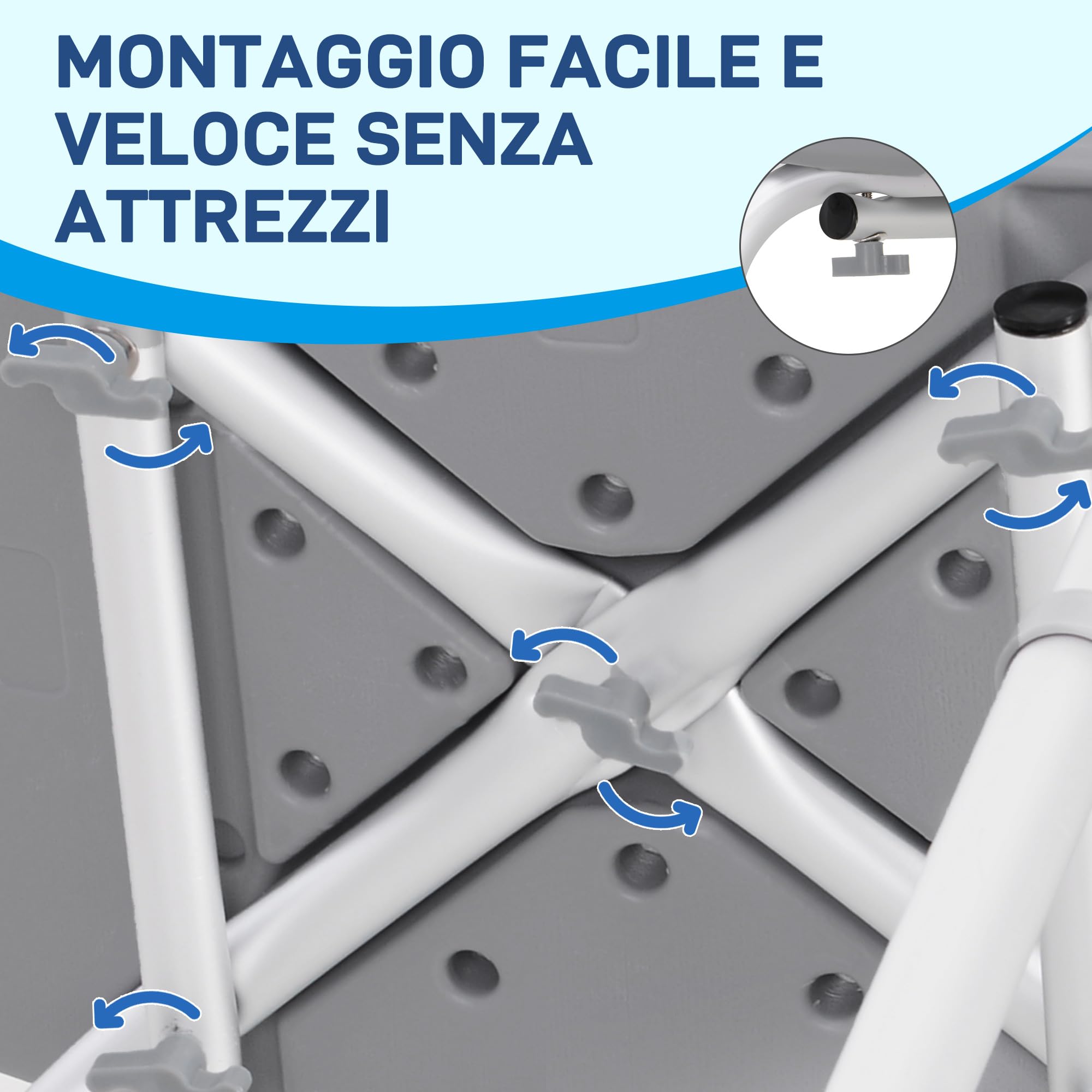 HOMCOM Sedia da Doccia per Bagno in Alluminio e Plastica Altezza Regolabile 8 Livelli 71-88cm Piedini Antiscivolo