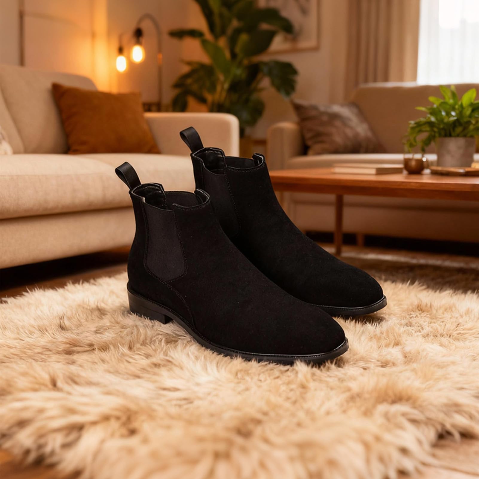 ANUFER Uomo Vacchetta Pelle in Camoscio Scarpe Chelsea Punta Quadrata Slip On Vestito Stivaletti alla Caviglia