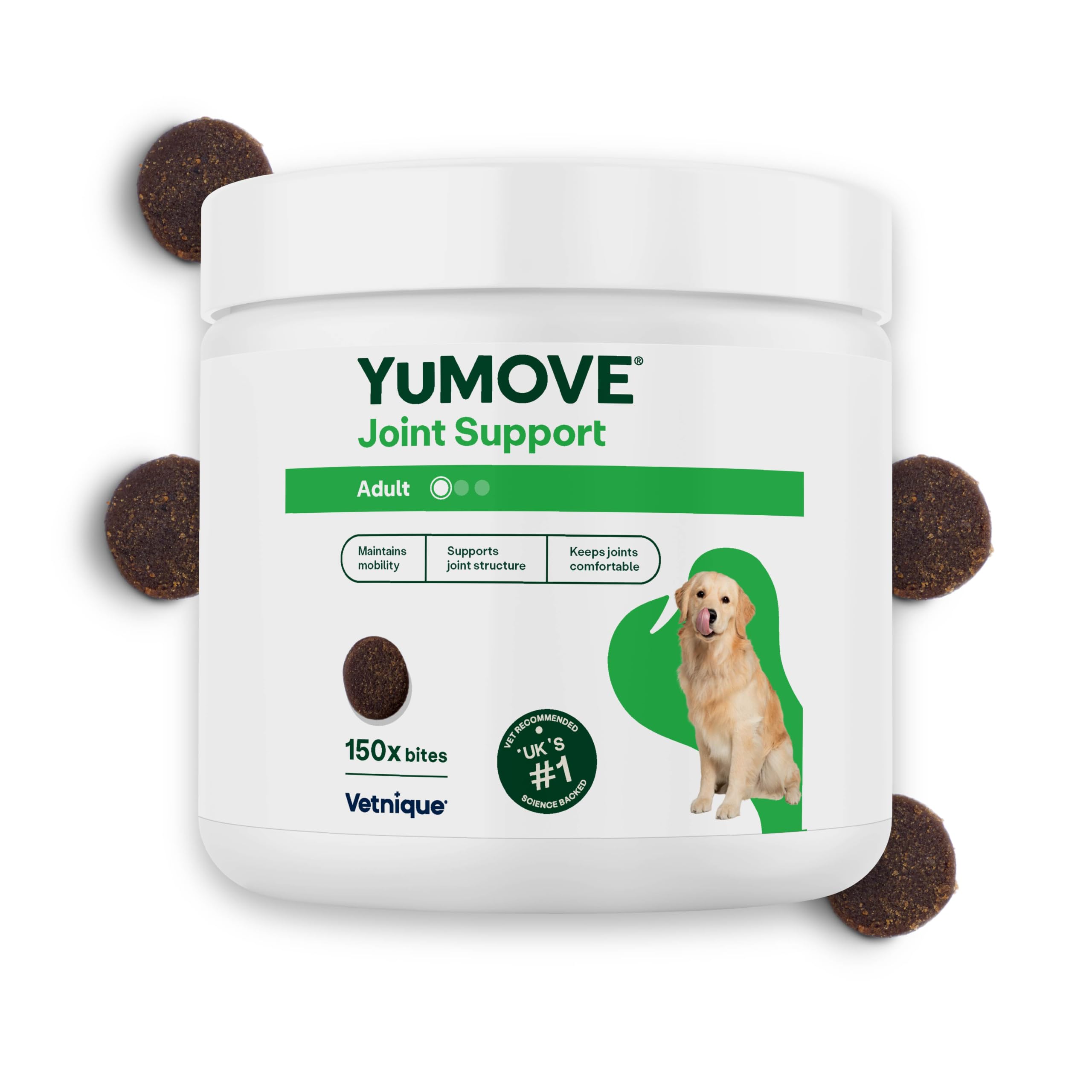 YuMOVE Joint Supplement for Dogs, Daily Bites for Joint Care, Essential Dog Hip and Joint Support for Dogs Aged 6 to 8 Years, 150 Chews