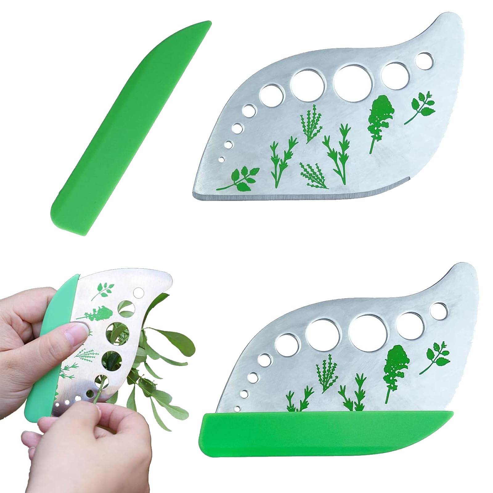 KOOLEVER Herb Stripper, 9 Hole Stainless Steel Herb Cutter Leaf Stripper with Protective Cover - Image 3