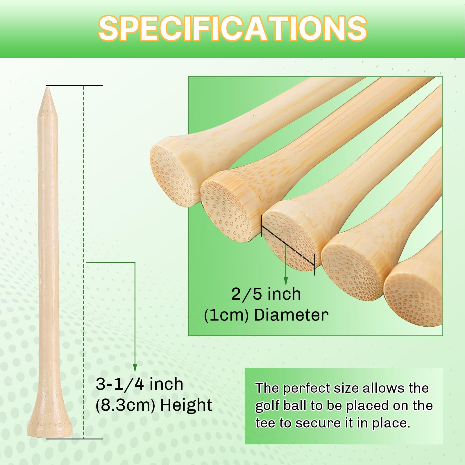 Camisetas de golf de bambú, 1000/500/250 piezas de 2-3/4 y 3-1/4 pulgadas de longitud, camisetas de golf de bambú, 7 veces más fuertes que las de madera, reducen la fricción y el giro lateral