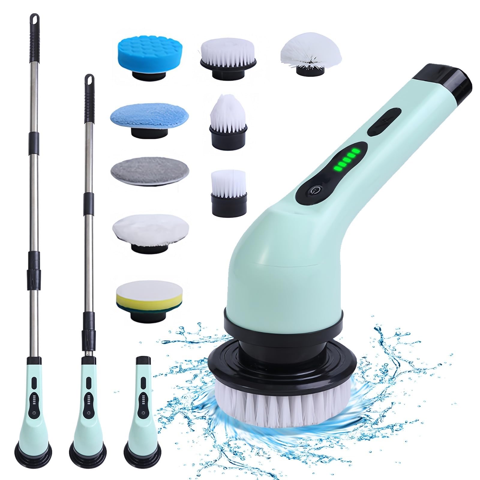 Fregadora Giratoria Eléctrica Inalámbrica 9 Cabezales De Limpieza De Repuesto IPX6 Cepillo De Limpieza Retráctil For Ducha A Prueba De Agua Con Brazo De Extensión For Baño, Bañera, Lechada, Piso De(Si