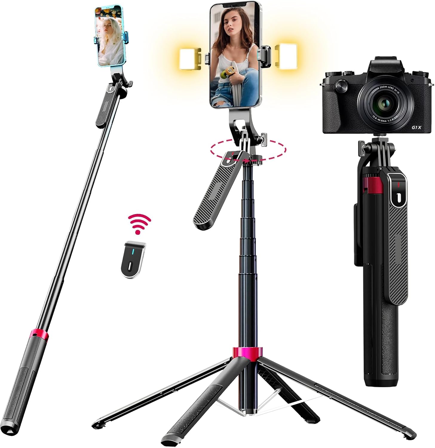 WOVTE 71″ Selfie Stick with 2 Lights, Extendable Stand for iPhone, Selfie Stick with Remote, Portable Phone Tripod for Cell Phone Compatible with iPhone/Android, Camera & GoPro WOVTE 71″ Selfie Stick with 2 Lights, Extendable Stand for iPhone, Selfie Stick with Remote, Portable Phone Tripod for Cell Phone Compatible with iPhone/Android, Camera & GoPro
