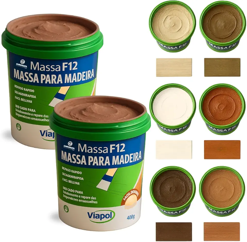 KIT 2 Massa F12 De Calafetar E Correção Madeira 400g - Cores (JATOBA)