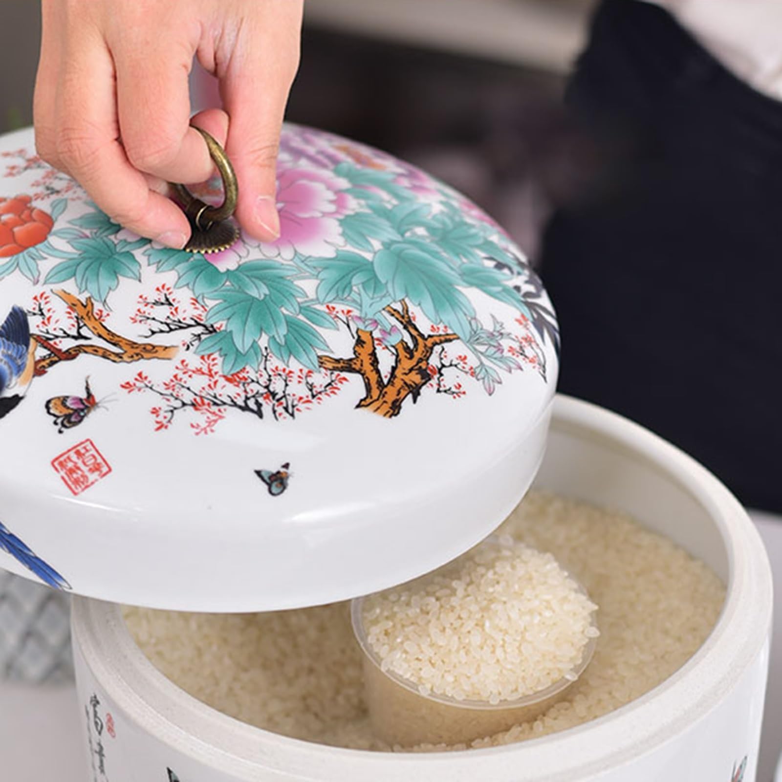 Ceramiczne przechowywanie ryżu, dozownik ryżu ceramiczny, słoik do przechowywania żywności, do przechowywania, mąki, cukier, kawa, ryż