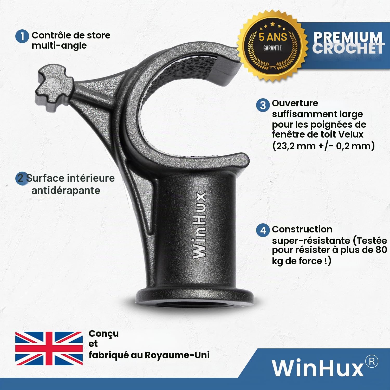 WinHux Perche Télescopique 1,2-3,0 m Verrouillage à Rotation — Ouvre-Fenêtre de Toit, Crochet Antidérapant, Commande de Store, Compatible avec Velux, Keylite, Fakro et Rooflite