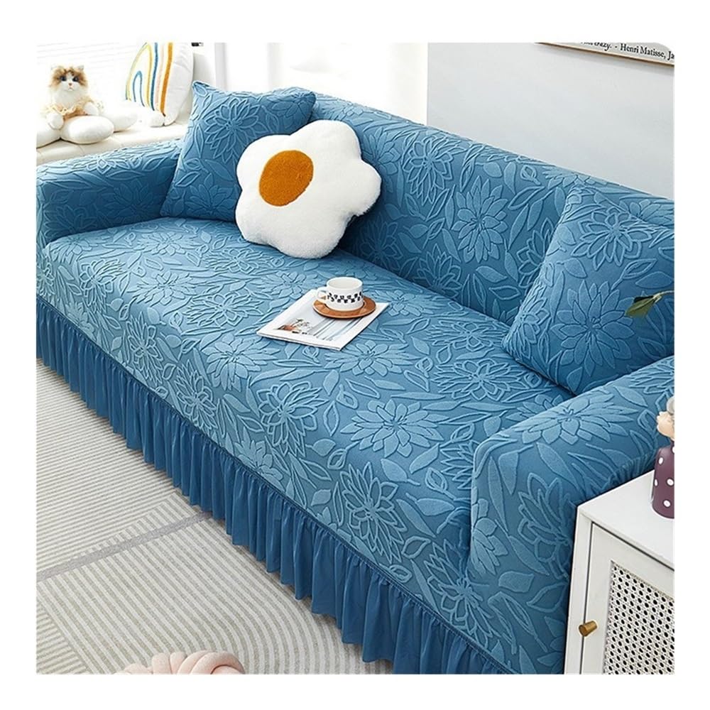 2025 Stretch Sofa Slipcovers With Ruffle Skirt 1/2/3/4/5 Seater Floral Texture Sofa Seat Cushion Covers All Inclusive Couch Covers Easy Fit Washable Furniture Covers(Blue,4 seaters (235-300cm))