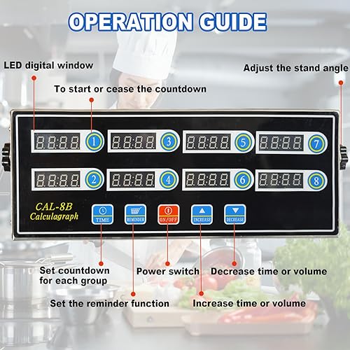 Miniatura 2 de EVEDMOT Temporizador de cocina digital comercial de 8 canales, temporizador de calculágrafo de acero inoxidable con alarma fuerte para restaurante,