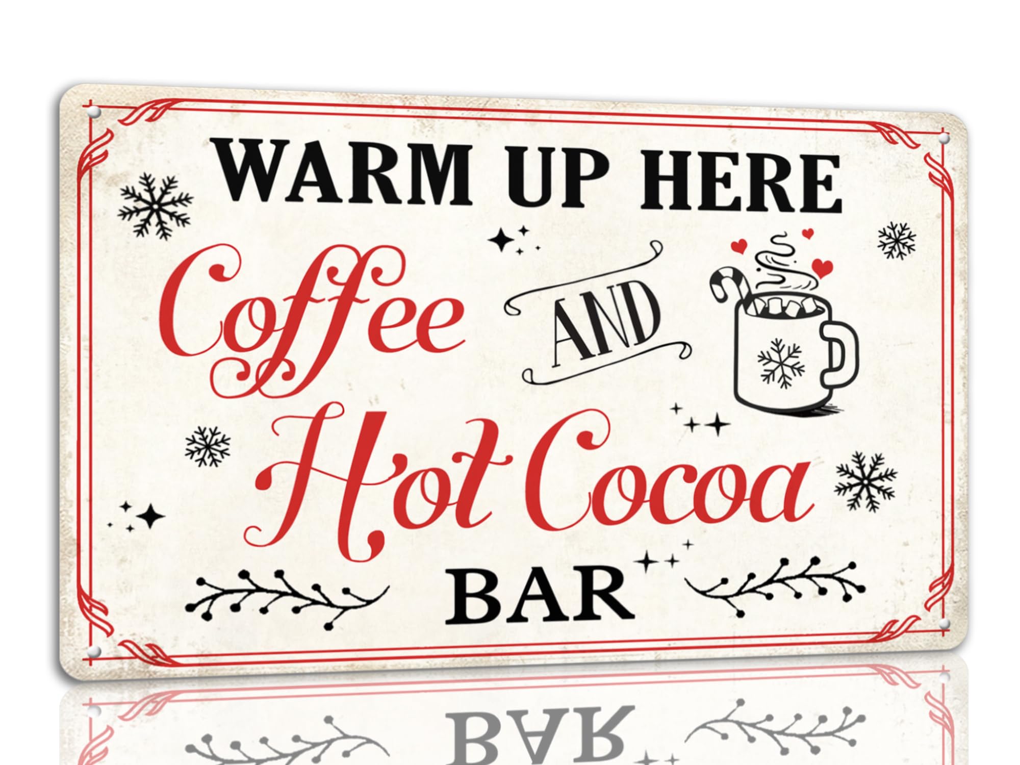 SMAZDFXX Coffee And Hot Cocoa Bar Warm Up Here Tin Sign Funny Christmas Metal Signs Retro Santa Sign Christmas Wall Art Decor For Home Cafe Shop 5.5"x8"