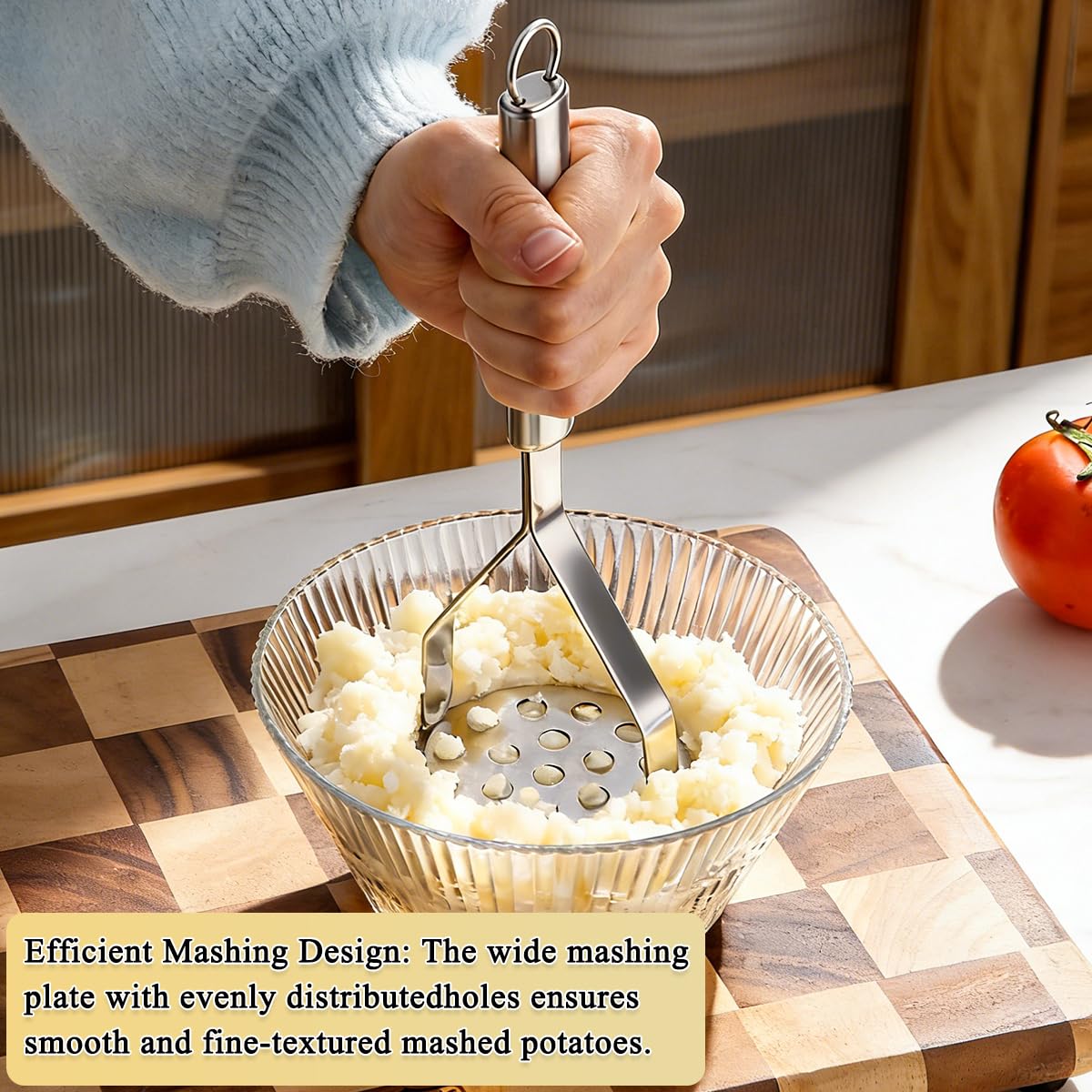 Homquen Puré de Papa de Acero Inoxidable, Puré de Papa resistente, Pasapurés de Papa, Utensilios Herramienta de Cocina para Machacar Verduras y Frutas, Lavable en Lavavajillas (25cm)