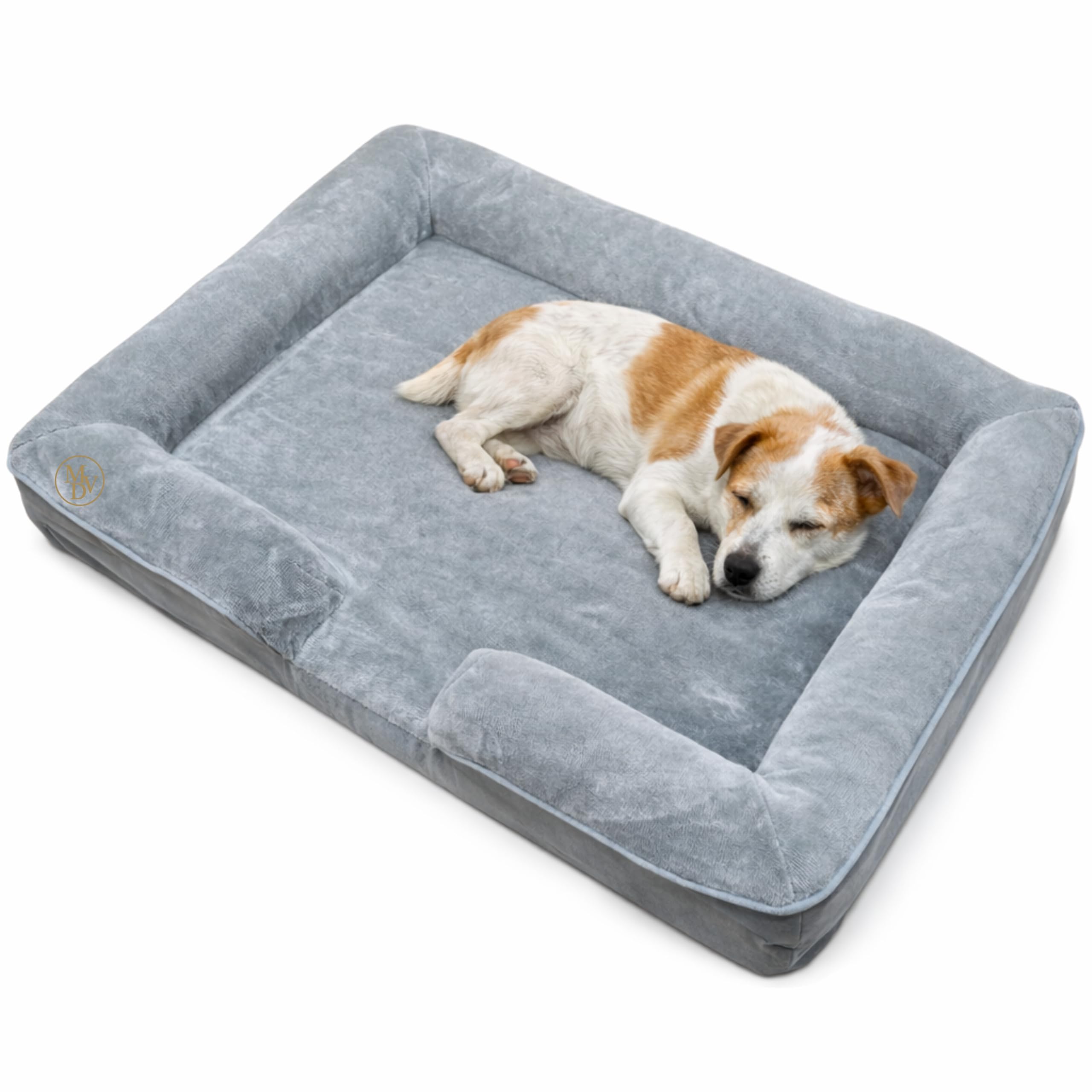 MODOVO Orthopedic Dog Sofa Bed 78x58x11cm Medium Pet Bed with Soft Fleece Lining, Raised Bolsters, Deep Cushion Base, Non Slip Water Resistant Washable Bed for Dogs Cats (Grey)