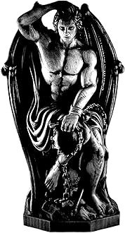 Le Génie du Mal - Majestic Lucifer Statue, Handcrafted Woodcarved Satanic Artifact for Home Altar Decor (Black)