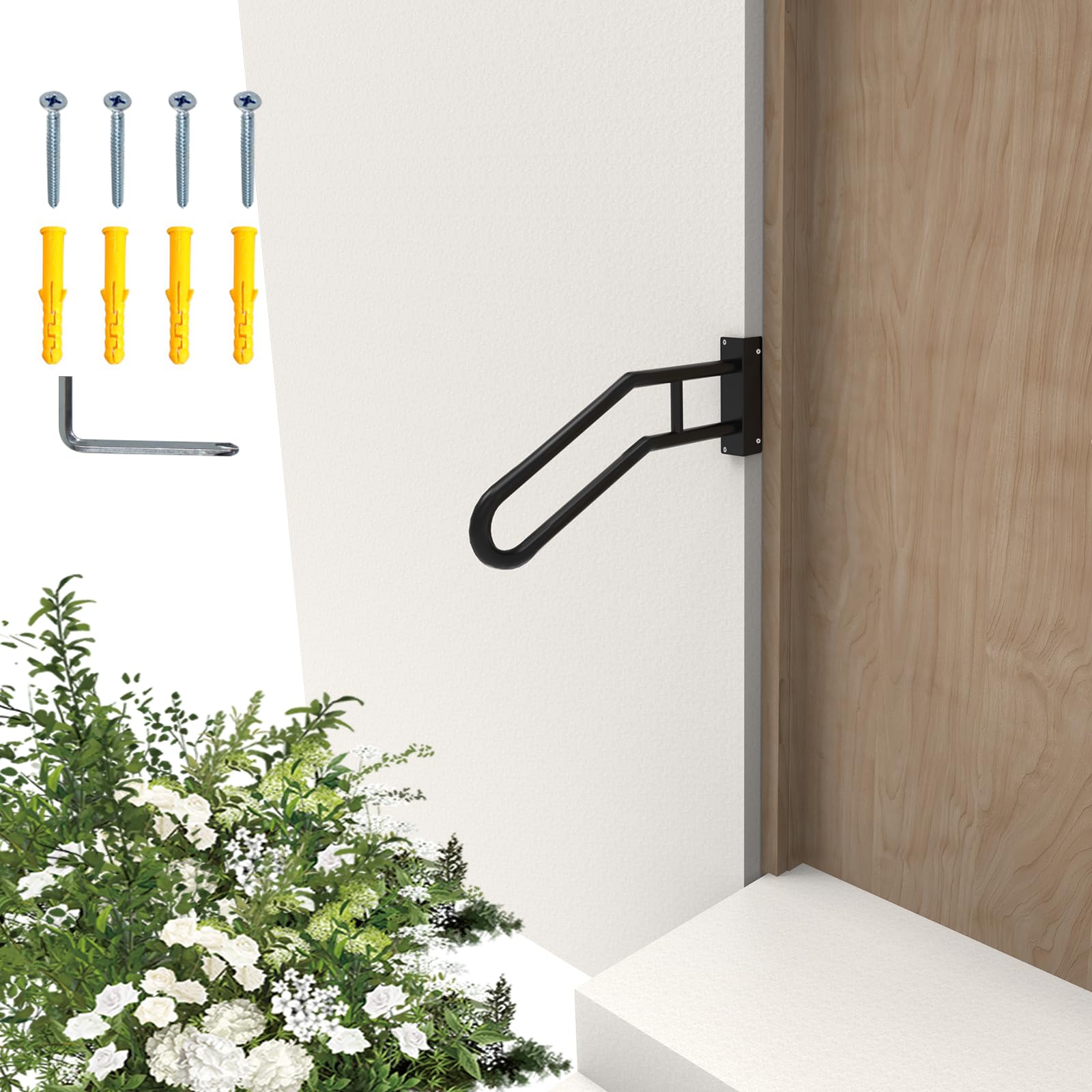 Jamb Mount Handrail for Outdoor Step-1-2 Step Waterproof Stairs Railing-Side Mount Deck Hand Rails for Elderly-Porch Railing-Staircase Grab Rail-U-Shape Safety Handle for Mobile Home/Short Stairway
