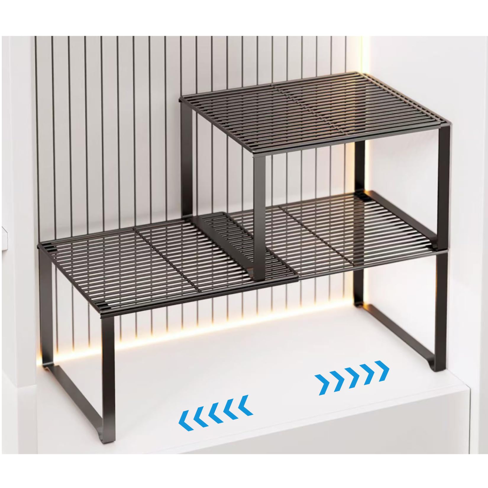 Extendable Metal Wire Shelf Organizer - Adjustable 15-24.4in Length, Stackable Storage Rack for Kitchen/Pantry/Bathroom/Shoe Cabinet/Tool Closet (2,Black)-image-39