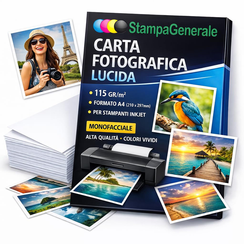 100 Fogli Carta Fotografica Autoadesiva A4 115 G/m² - Fotopapier Hochglanz Per Stampanti A Getto