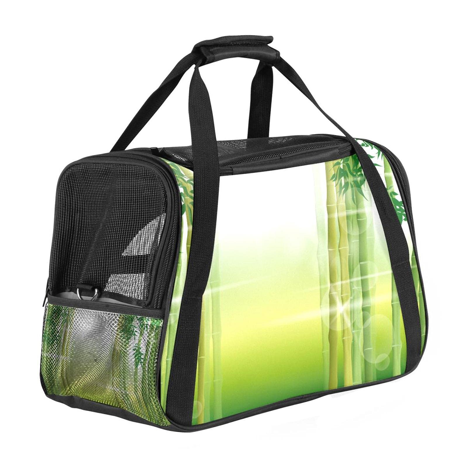 Sac de transport pour chat et chien cabine motif bambou vert