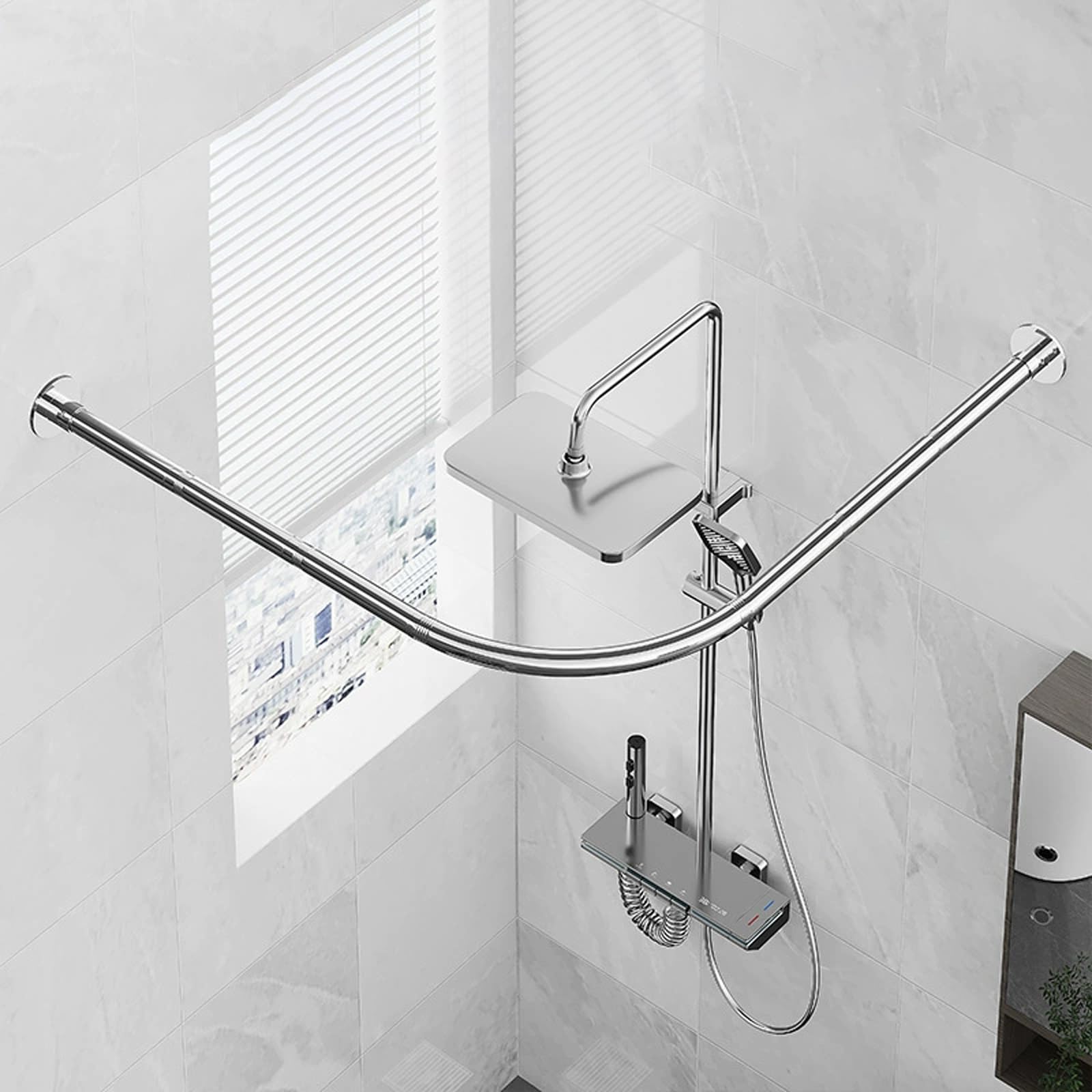 Barre de douche d'angle incurvée pour éviter le rideau collant dans la baignoire et la douche