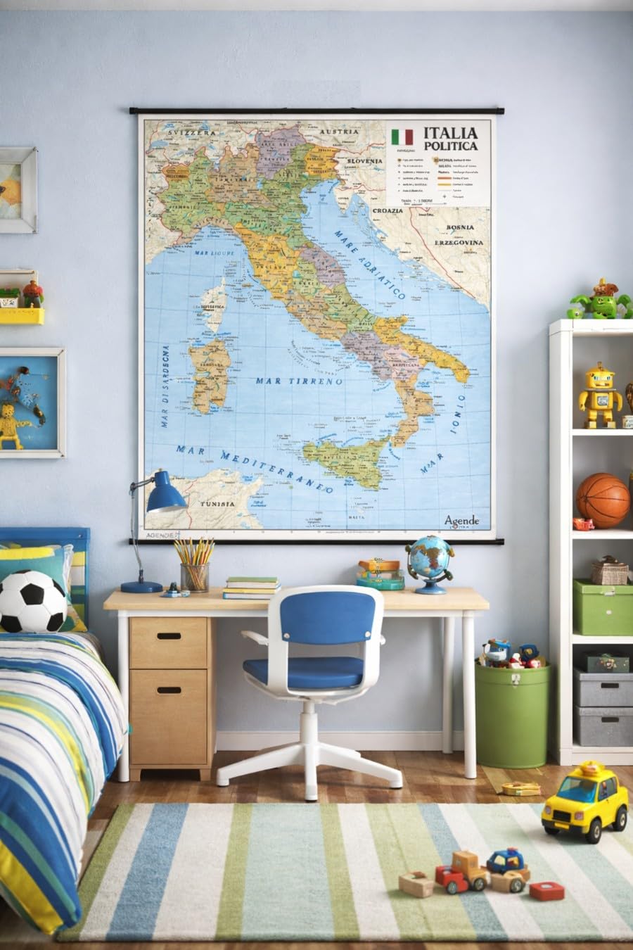 Carta Geografica Murale Italia Bifacciale Fisica Politica 100x140 cm Plastificata Scala 1:1.100.000