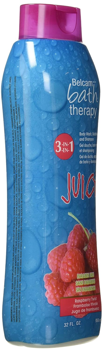 Belcam Bath 3 in 1 Body Wash, Bubble Bath & Shampoo, Raspberry Twist, 32 oz