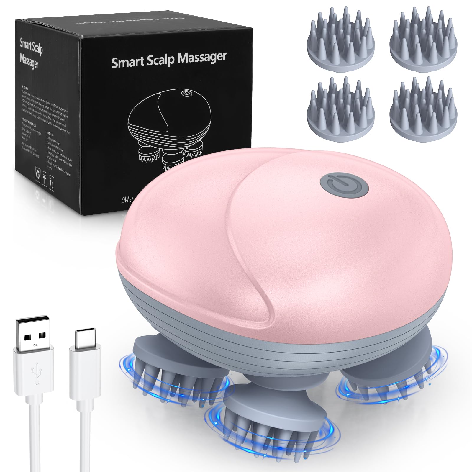 Olipiter Upgraded Handheld Cat Massager Dog, Electric Pet Massager for Christmas Gifts, with 4 Massage Heads, Cat Head and Back Scratcher for