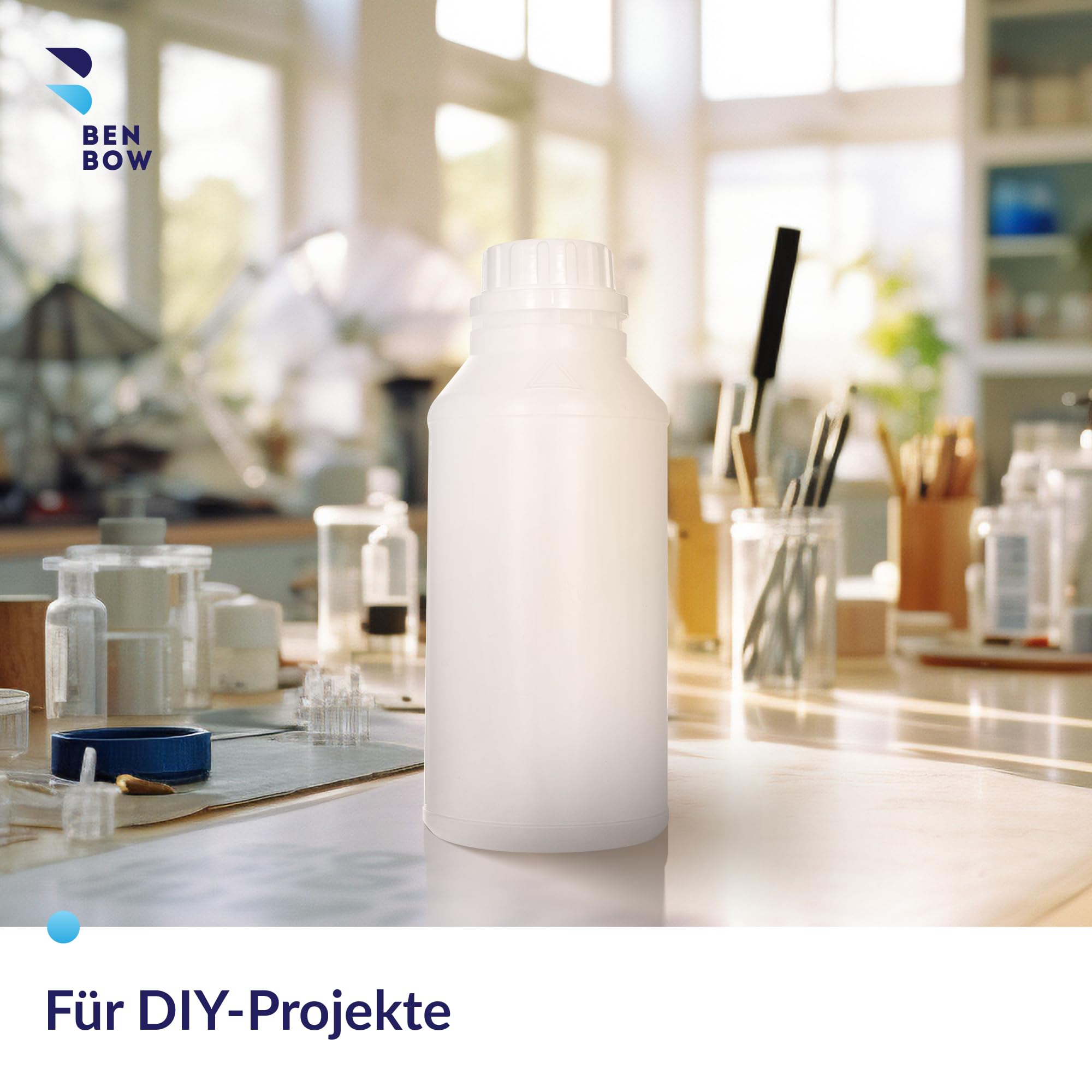 BenBow HDPE Kunststoffflasche 10x 500ml mit Schraubverschluss und Skala für sichere Aufbewahrung von Flüssigkeiten und Chemikalien - ideal für Haushalt, Labor und Industrie