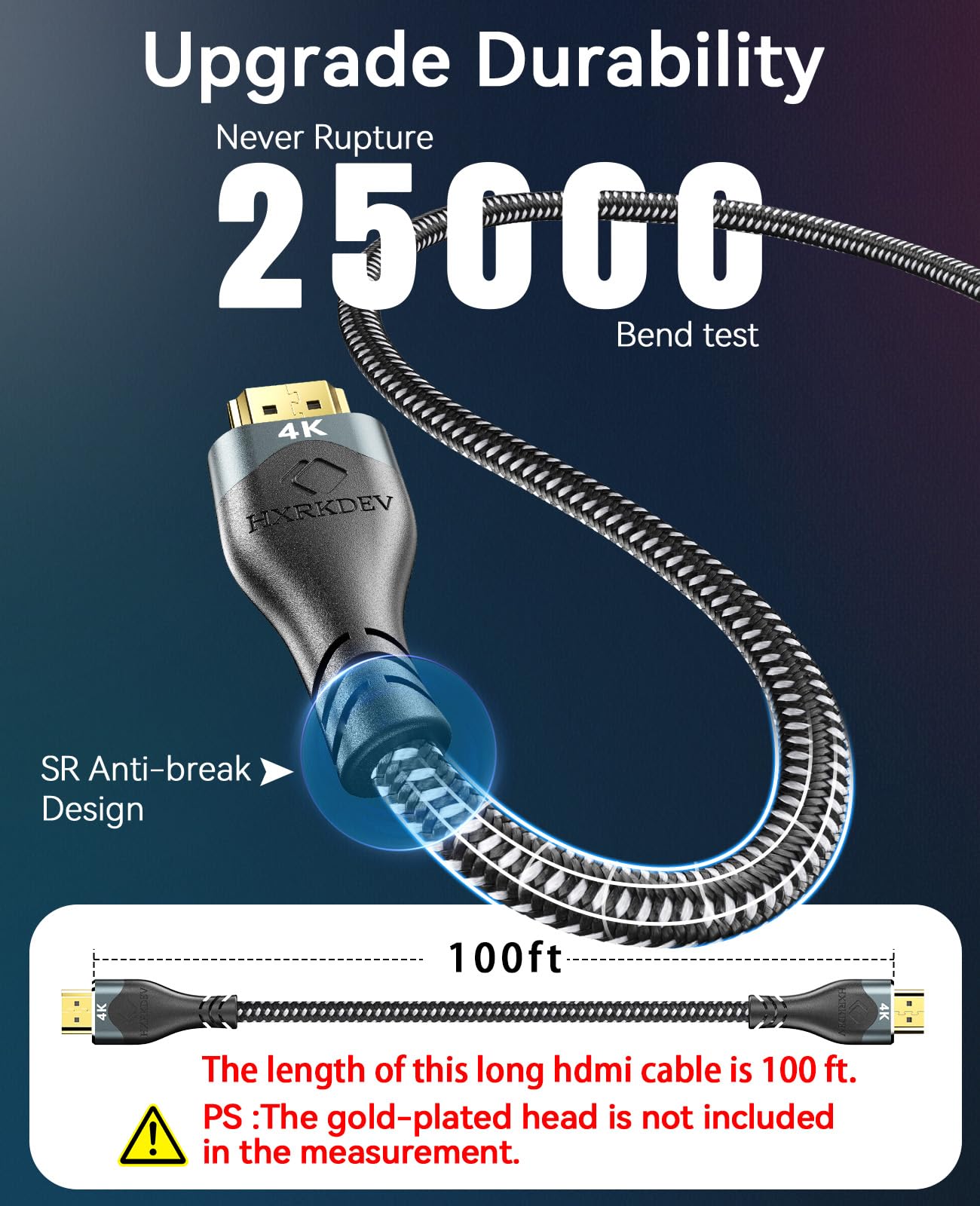 Cable HDMI de alta velocidad, 18 Gbps, 4K 60HZ UHD 2160p, conectores chapados en oro de 24 quilates, trenzado de nailon compatible con laptop, monitor, PS5, PS4, Xbox One, Fire TV y más (100