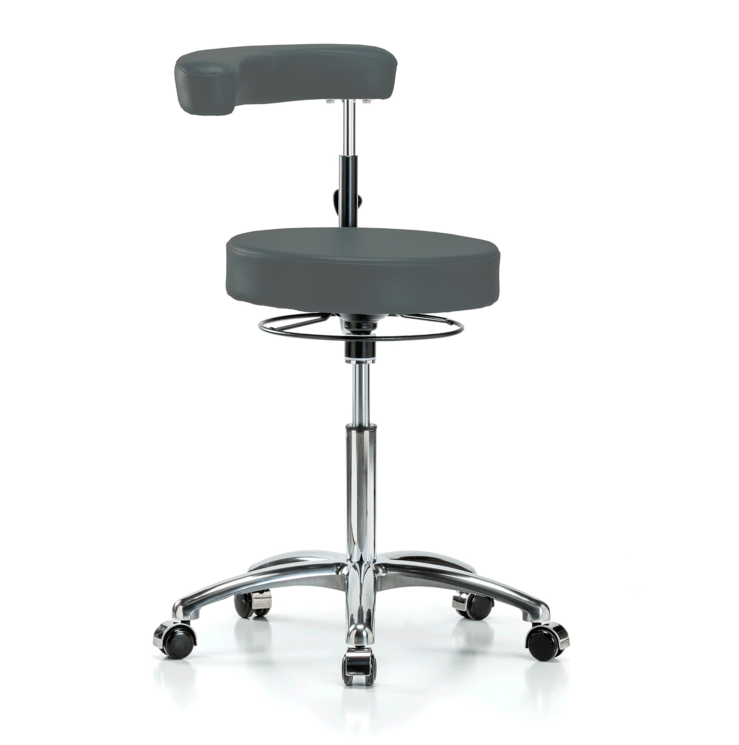 Perch Chrome Dental Stool, Casters, 20.5-28", Charcoal