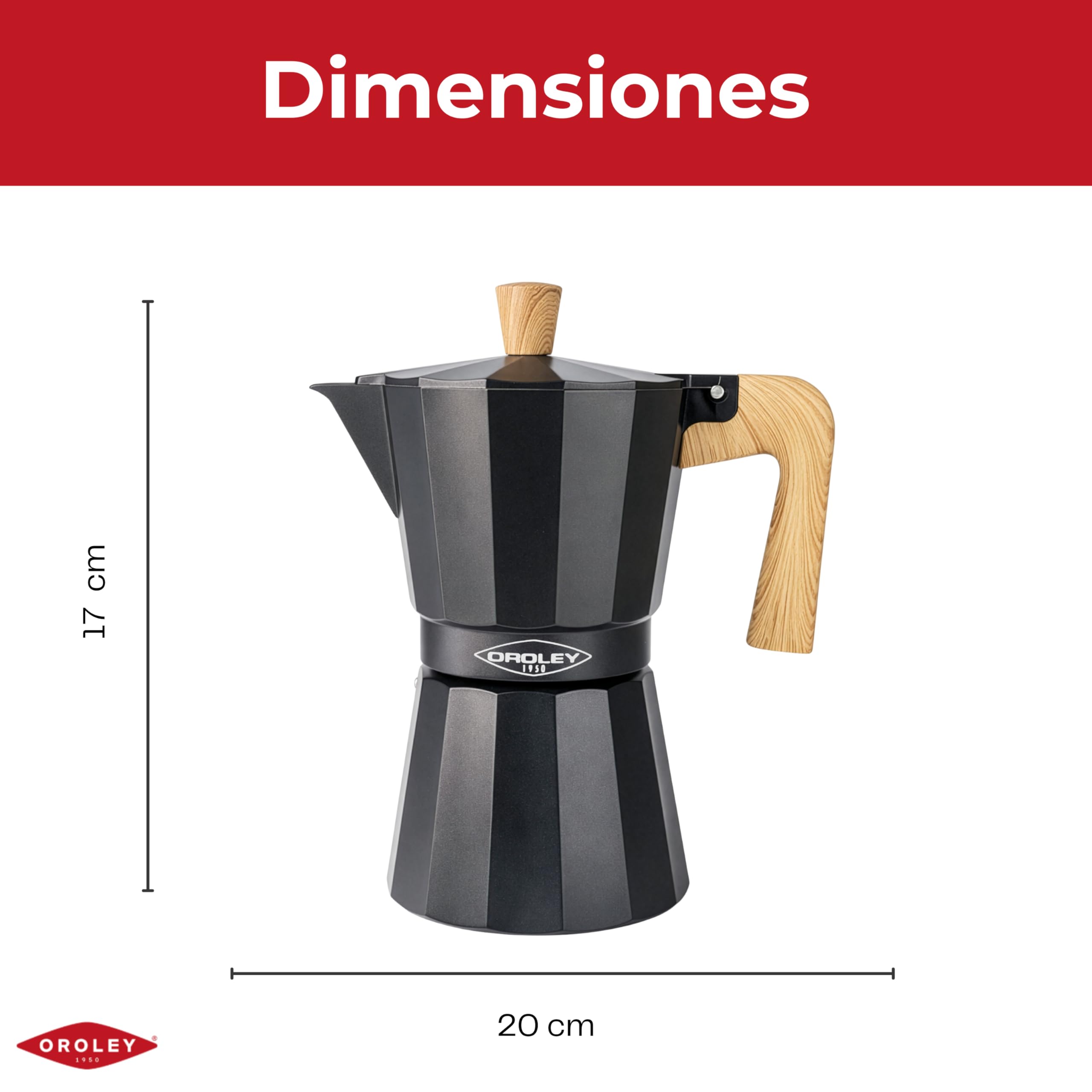 Oroley - New Dakar Nature - Cafetera Italiana Aluminio | Cafetera Vitrocerámica, Fuego y Gas | Estilo Tradicional (9 Tazas)