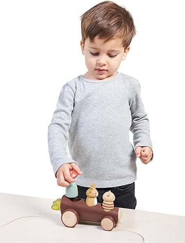Miniatura 4 de Tender Leaf Toys - Timber Taxi - Vehículo de empuje en forma de tronco de madera con 3 personajes extraíbles - Juguete de juego abierto, explora el